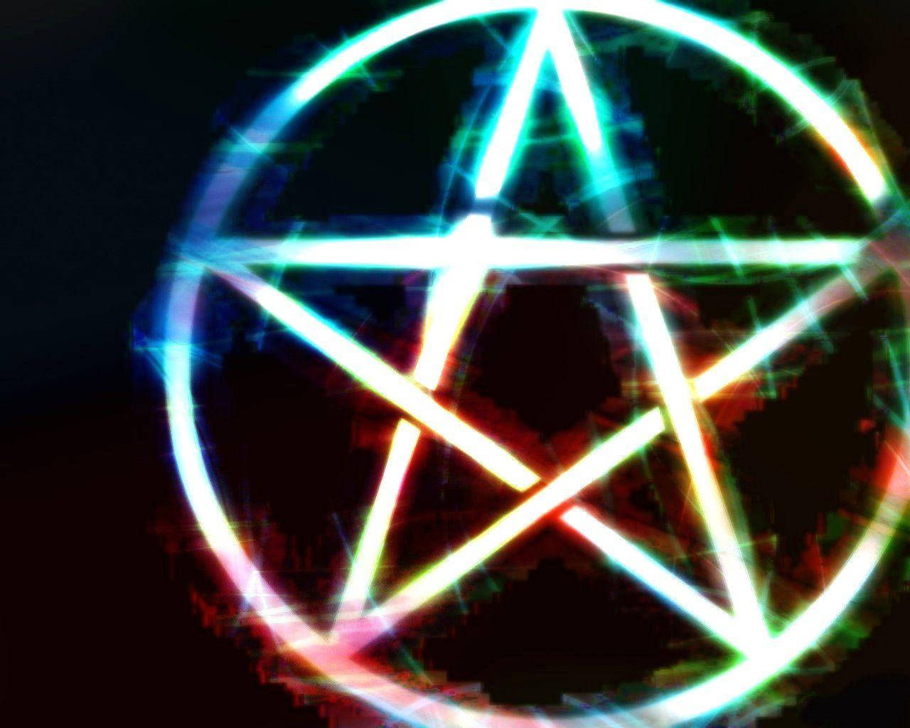 Wiccan, pentagram, neon, HD Desktop Wallpaper