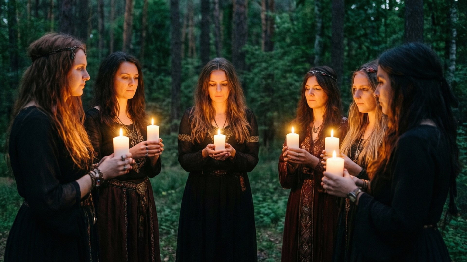 Wiccan, coven gathering, dark medieval-style robes, Full HD Desktop Wallpaper