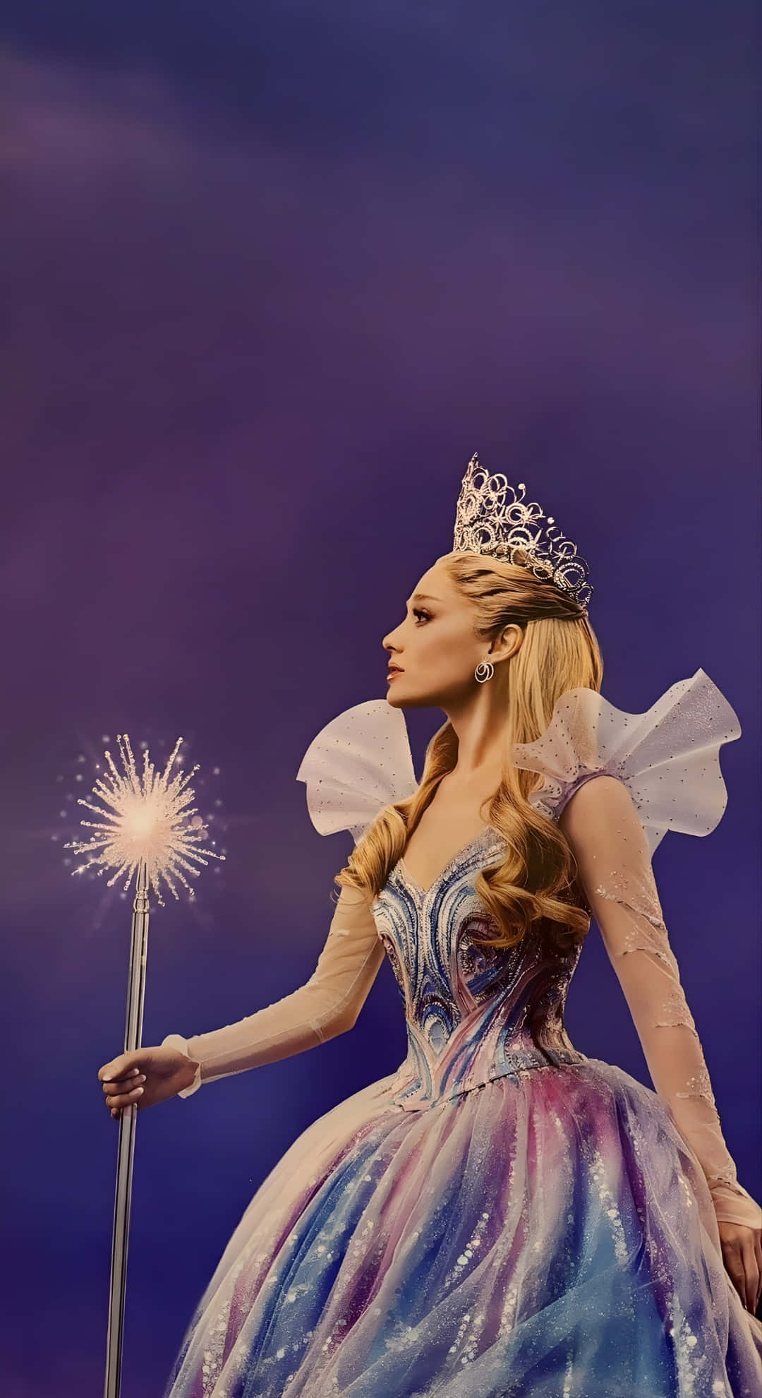Wicked Glinda, shimmering blue purple gown, sparkling wand, Full HD Phone Wallpaper