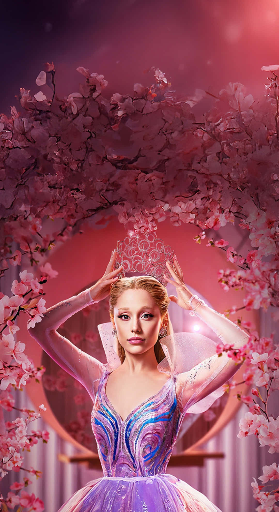 Wicked Glinda, crystal tiara, shimmering purple and blue gown, Full HD Phone Wallpaper
