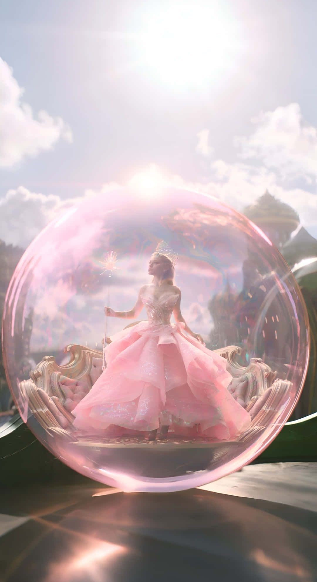 Wicked Glinda, pink gown, transparent bubble, Full HD Phone Wallpaper