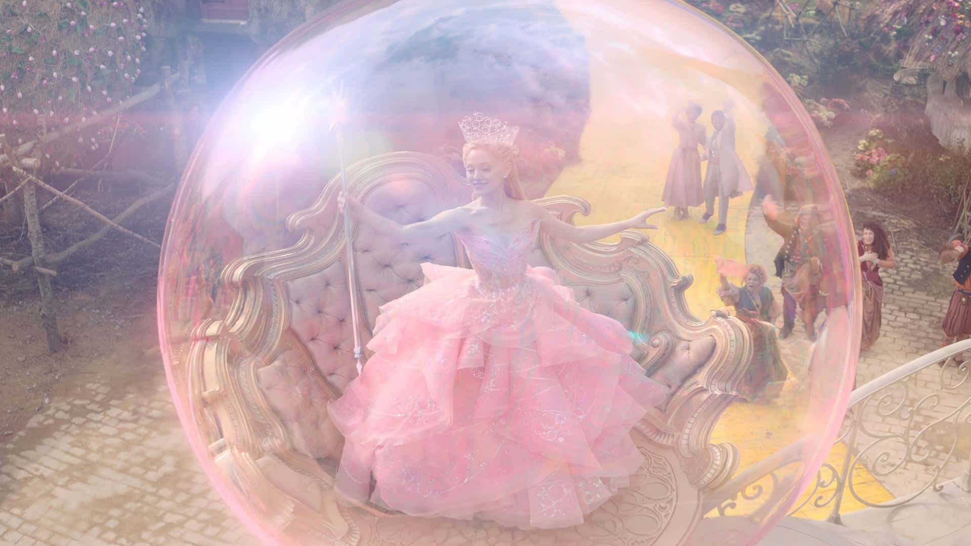 Wicked Glinda, sparkling pink gown, crown, Full HD Desktop Wallpaper
