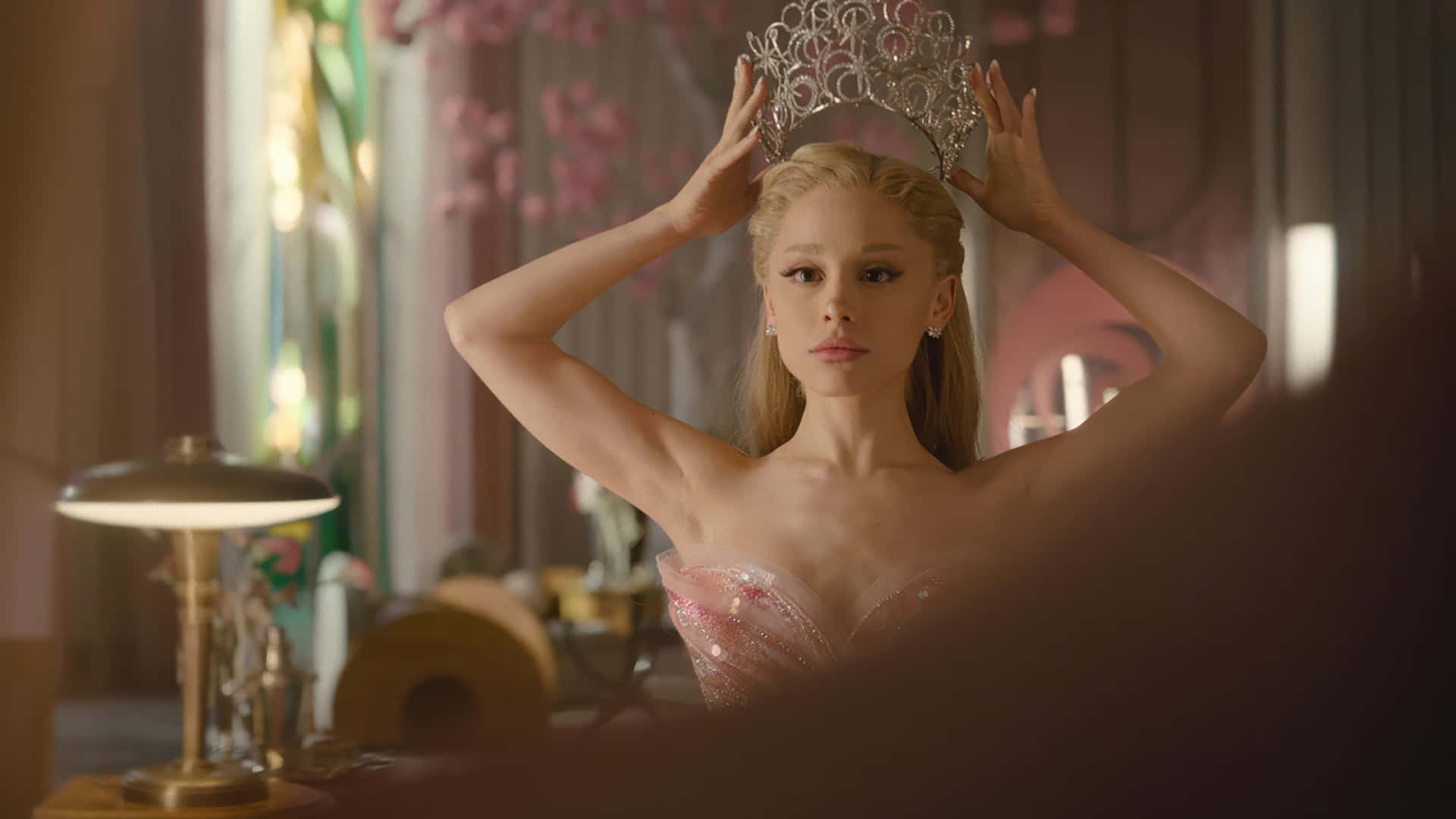Wicked Glinda, pink gown, sparkling silver tiara, Full HD Desktop Wallpaper