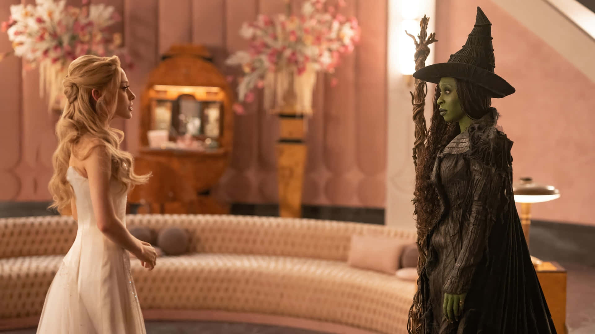 Wicked Glinda, green-skinned witch, black pointed hat, Full HD Desktop Wallpaper