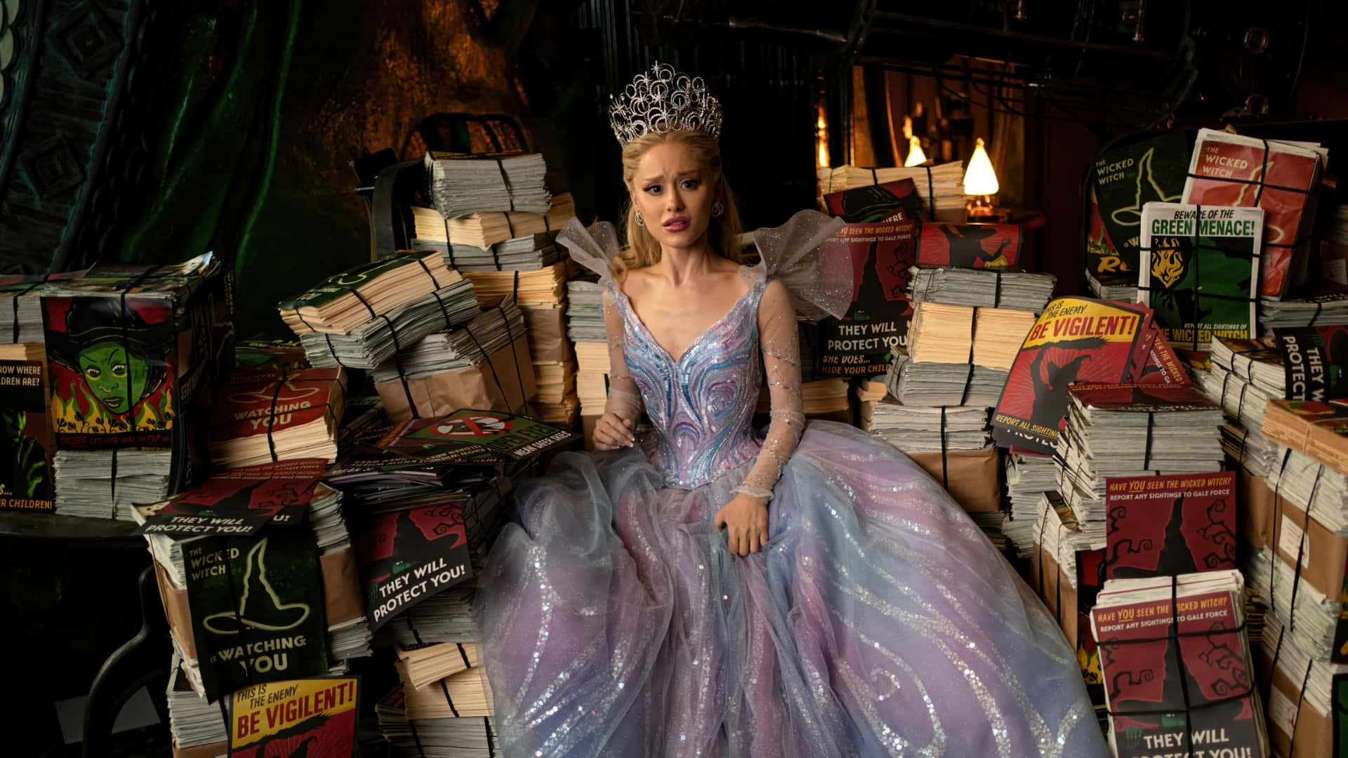 Wicked Glinda, purple and blue gown, crown, Full HD Desktop Wallpaper