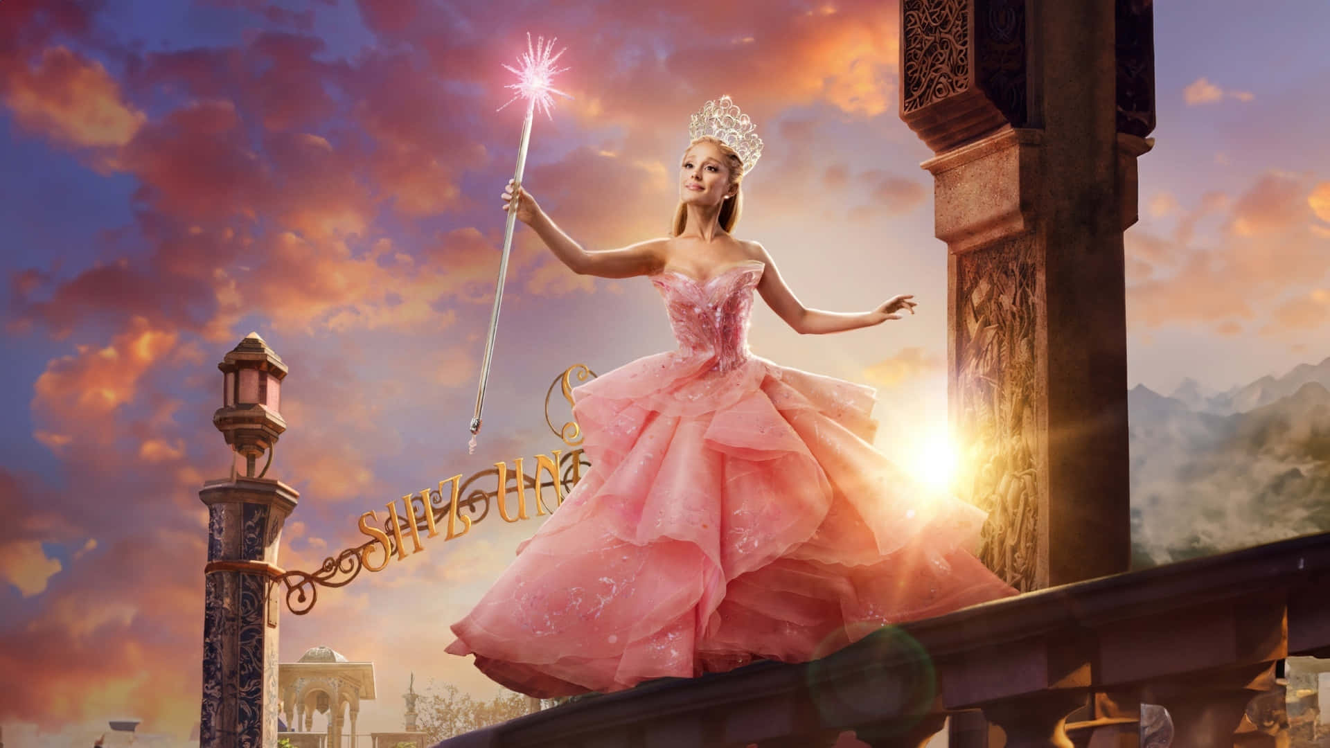 Wicked Glinda, pink gown, crown, Full HD Desktop Wallpaper