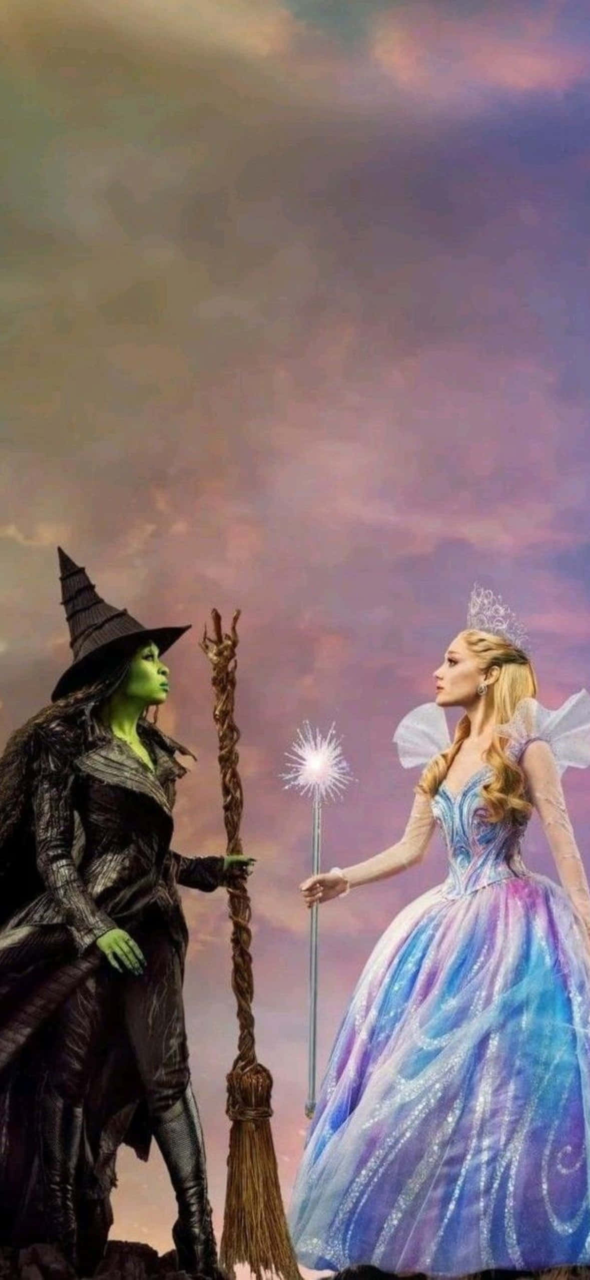 green-skinned witch, black pointed hat, blonde princess, Full HD Phone Wallpaper