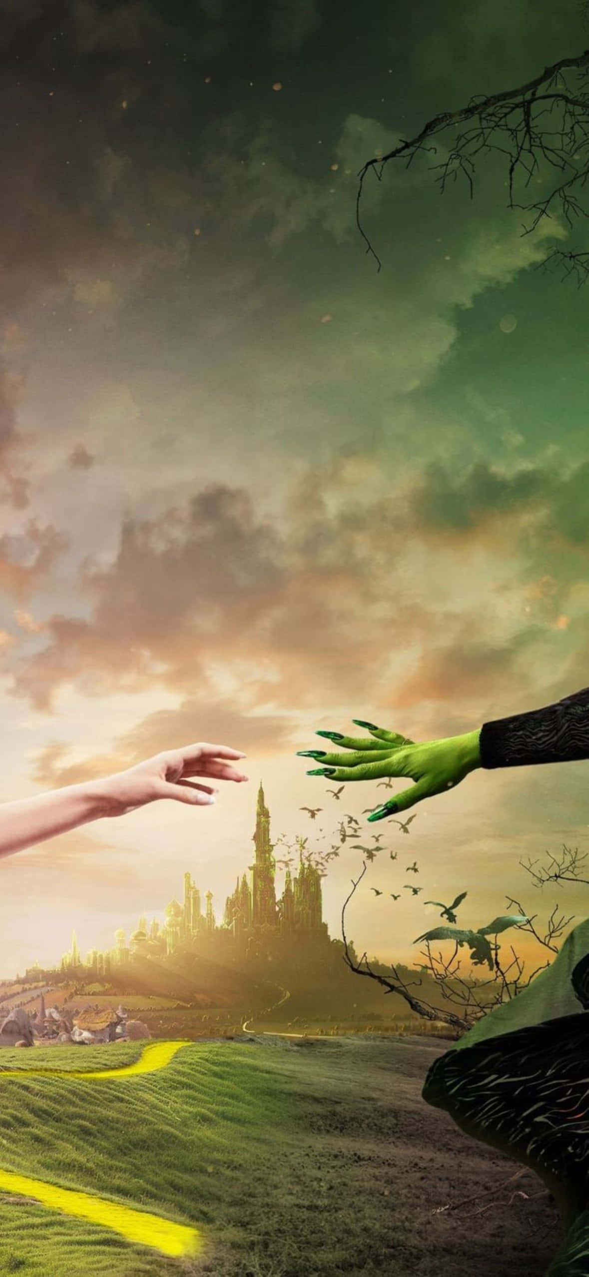 Wicked iPhone, green gloved hand, dramatic sky, Full HD Phone Wallpaper
