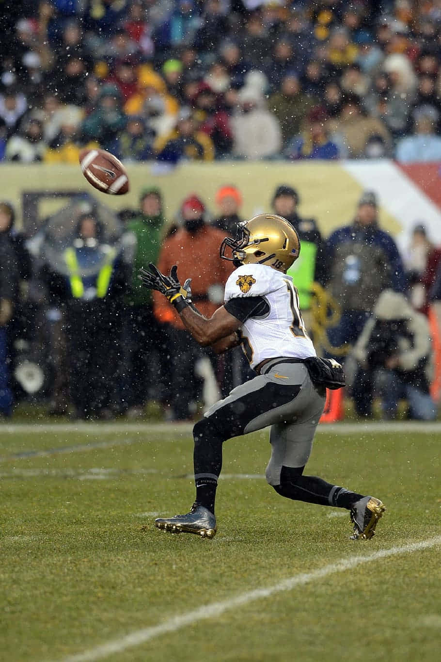 gold helmet, snowy field, blurred crowd, HD Phone Wallpaper