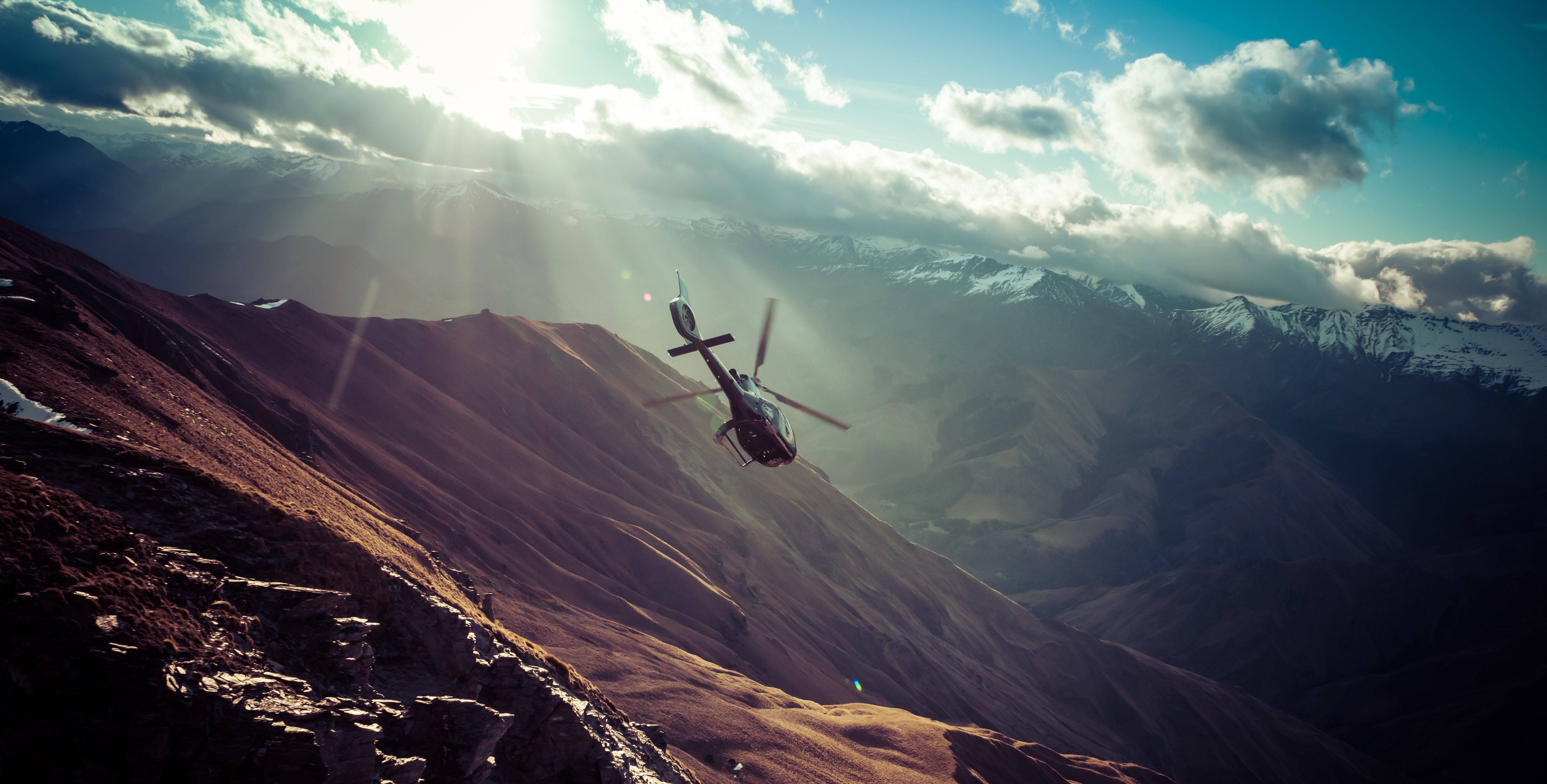 widescreen, helicopter, mountains, 5K Desktop Wallpaper