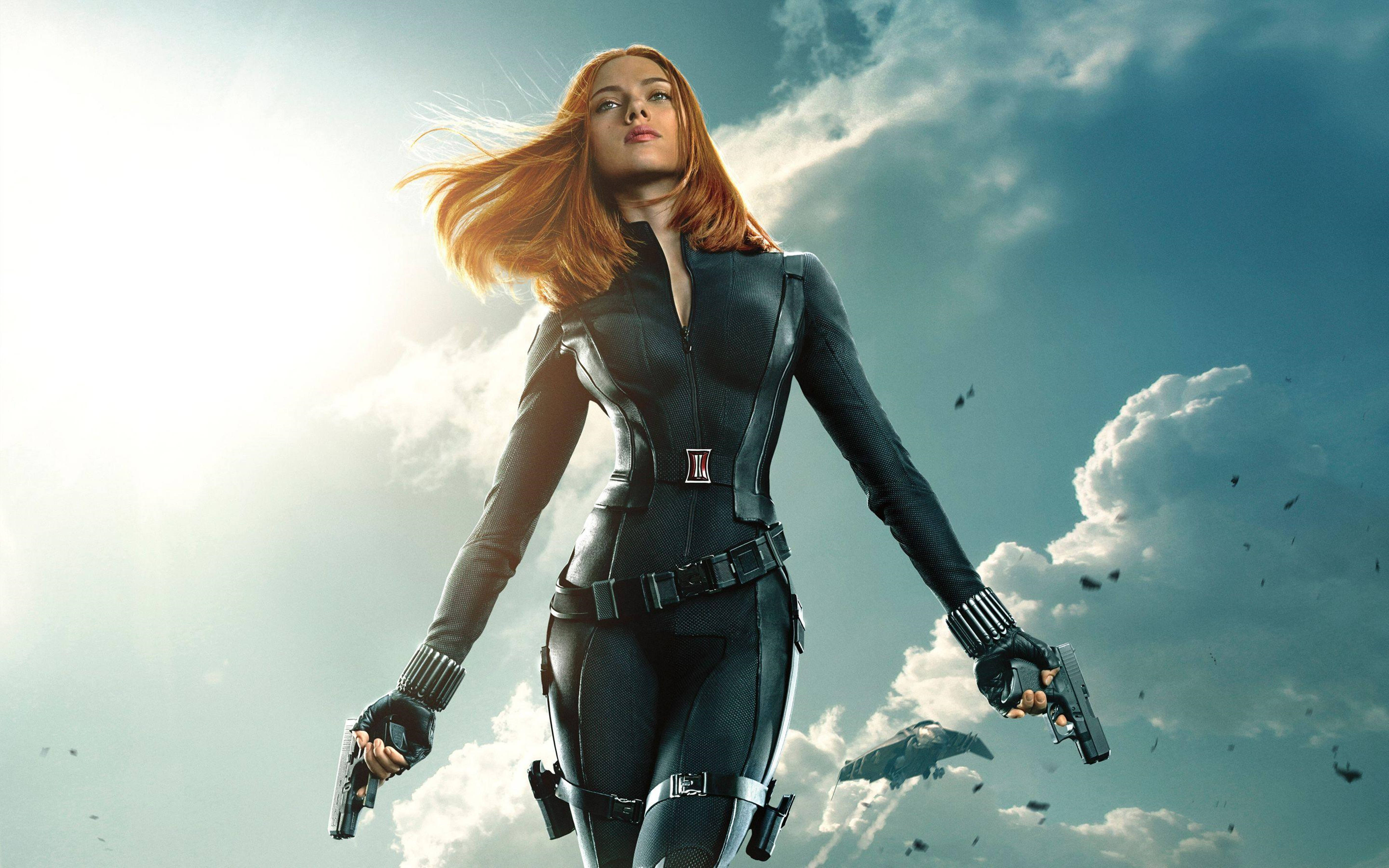 Black Widow, red hair, pistols, 5K Desktop Wallpaper