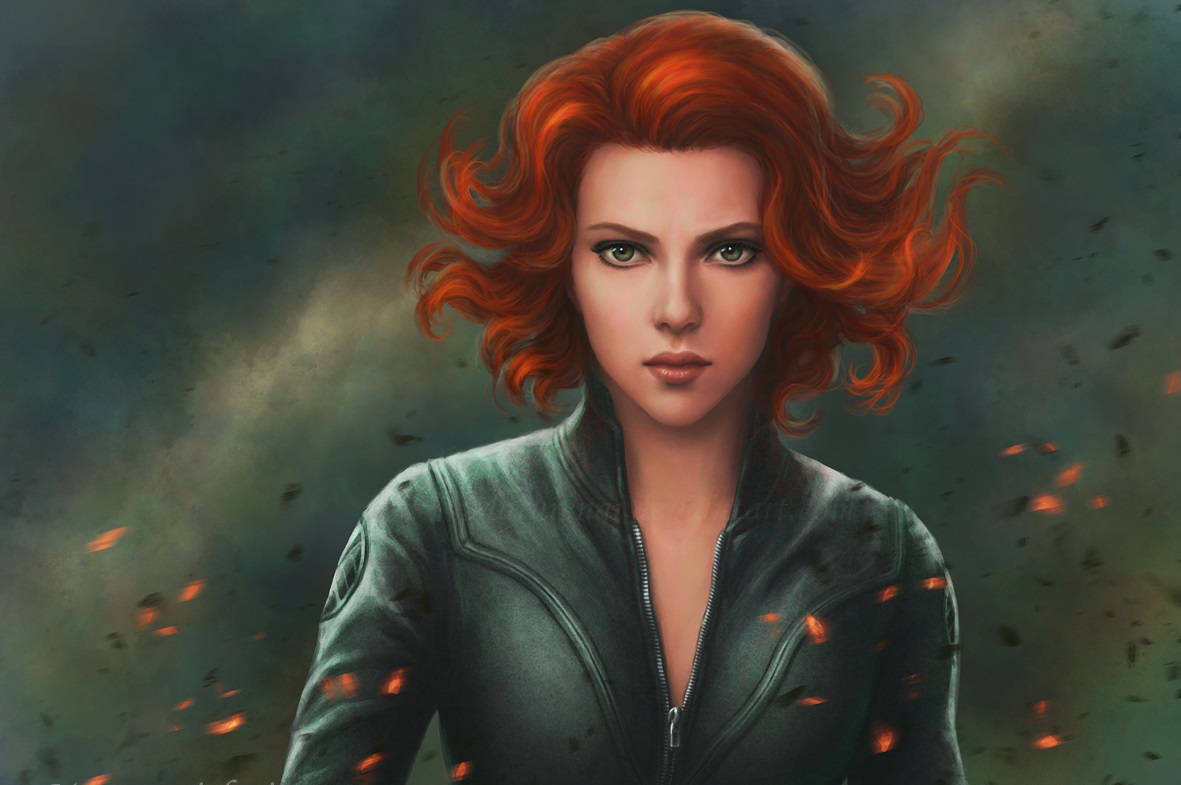 Black Widow, fiery red hair, green eyes, SD Desktop Wallpaper
