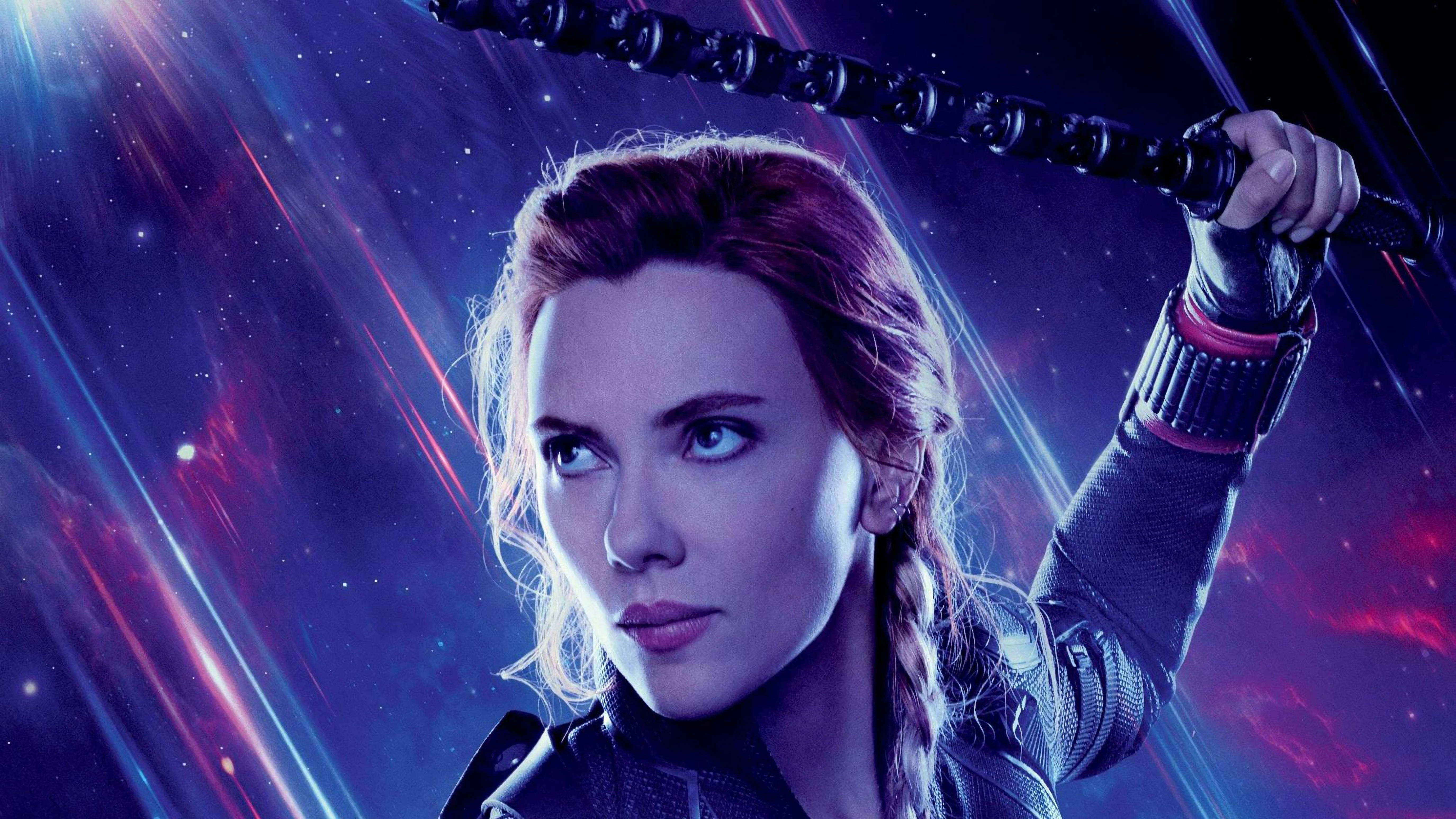 Black Widow, chain weapon, purple nebulae, 5K Desktop Wallpaper