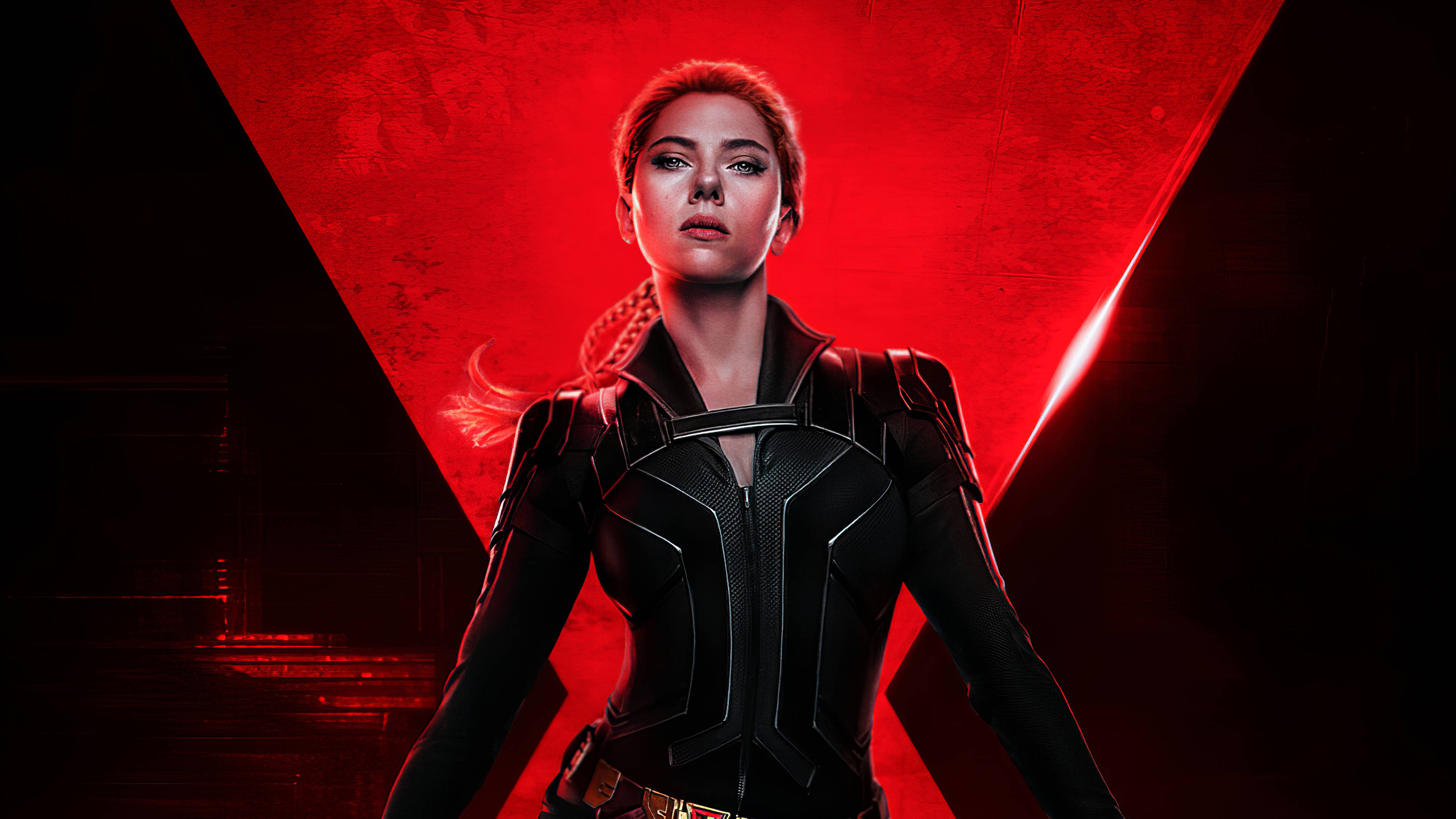 Black Widow, red logo, black tactical suit, 4K Desktop Wallpaper