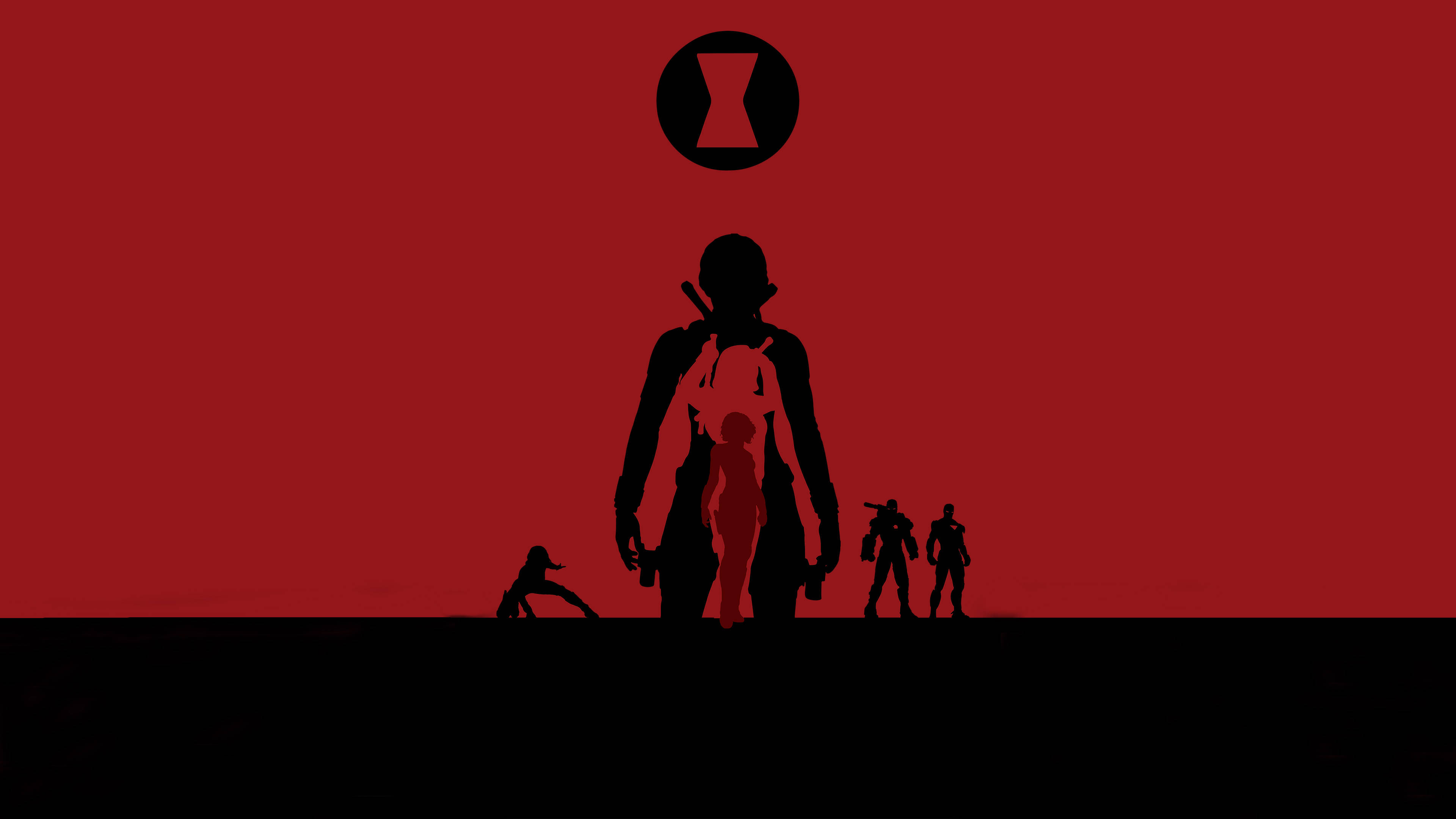 Black Widow, red, glowing hourglass, 4K Desktop Wallpaper