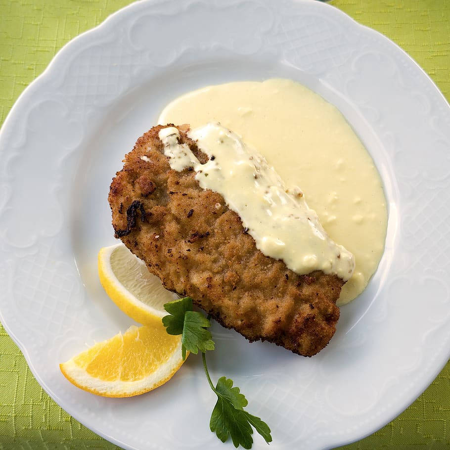 Wiener Schnitzel, tartar sauce, creamy sauce, SD Desktop Wallpaper
