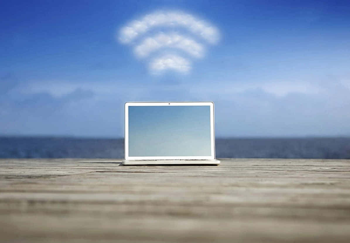 wifi 1195 x 829, laptop, wooden deck, SD Desktop Wallpaper