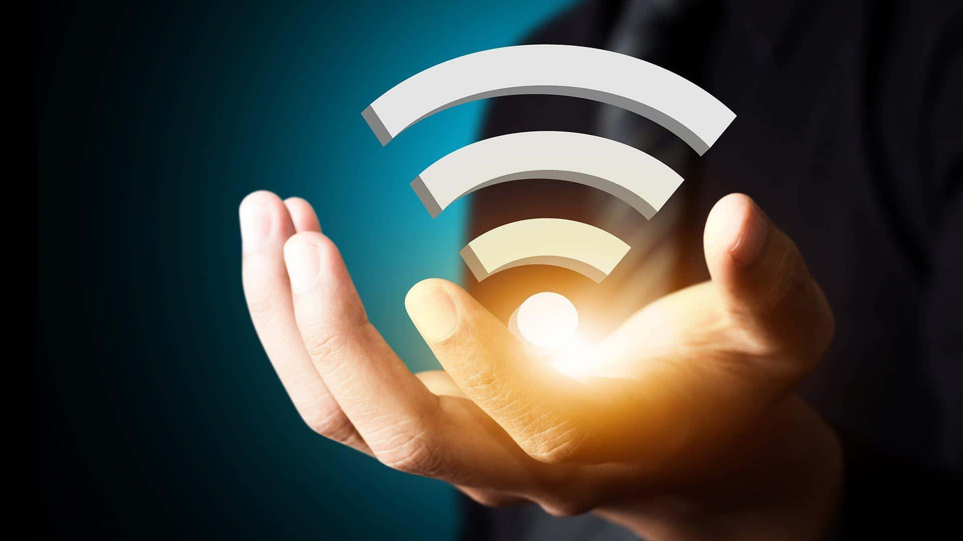 wifi symbol, dark blue gradient background, hand, Full HD Desktop Wallpaper