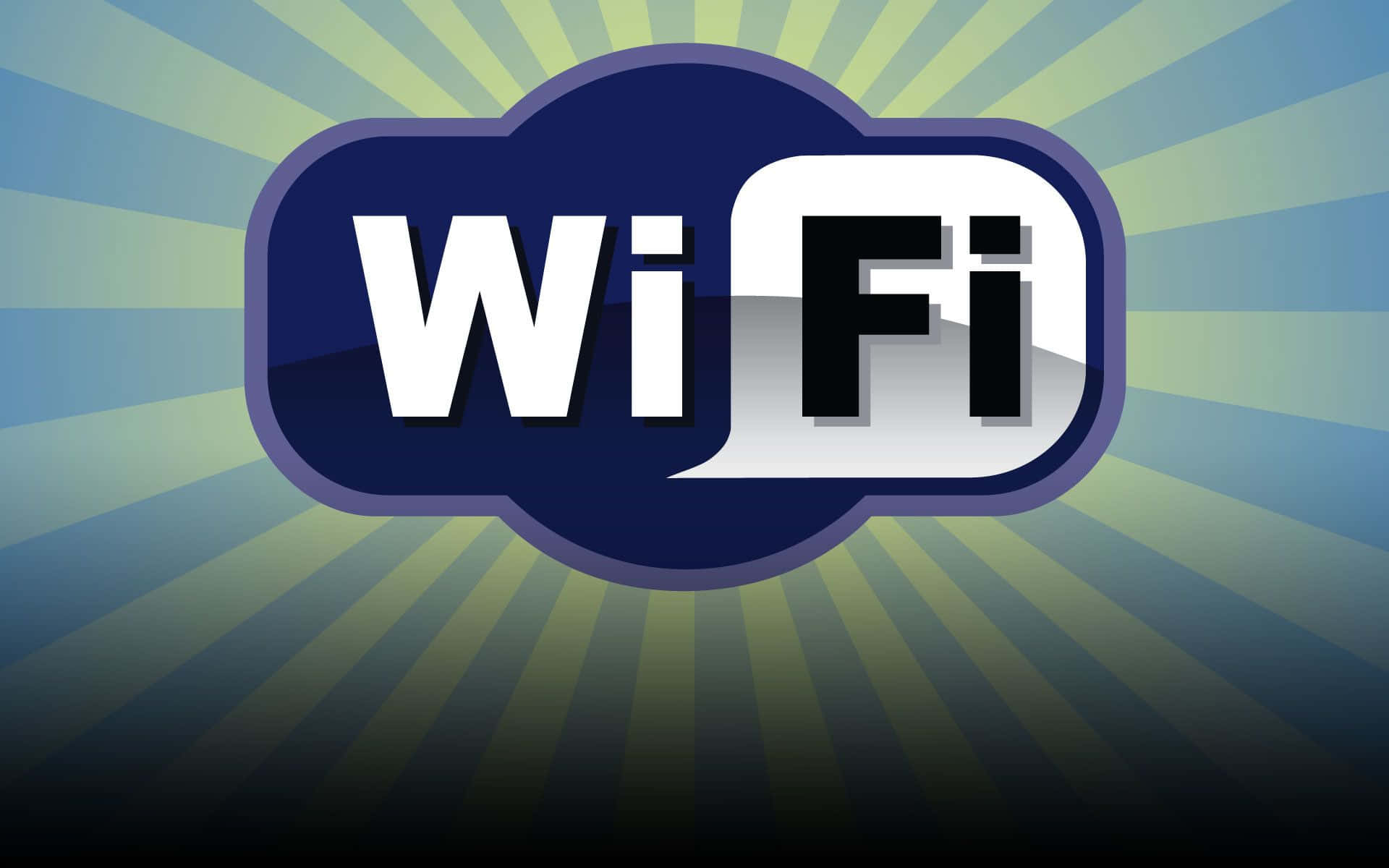 Wi-Fi logo, blue cloud shape, sunburst background, Full HD Desktop Wallpaper