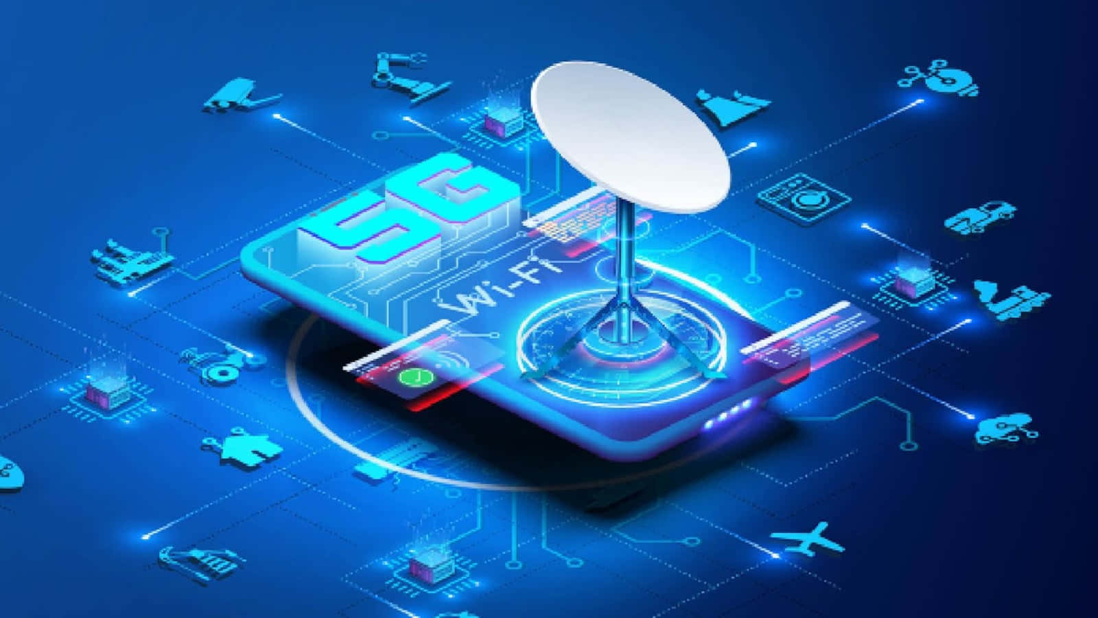5G, Wi-Fi symbol, glowing circuit board, HD Desktop Wallpaper