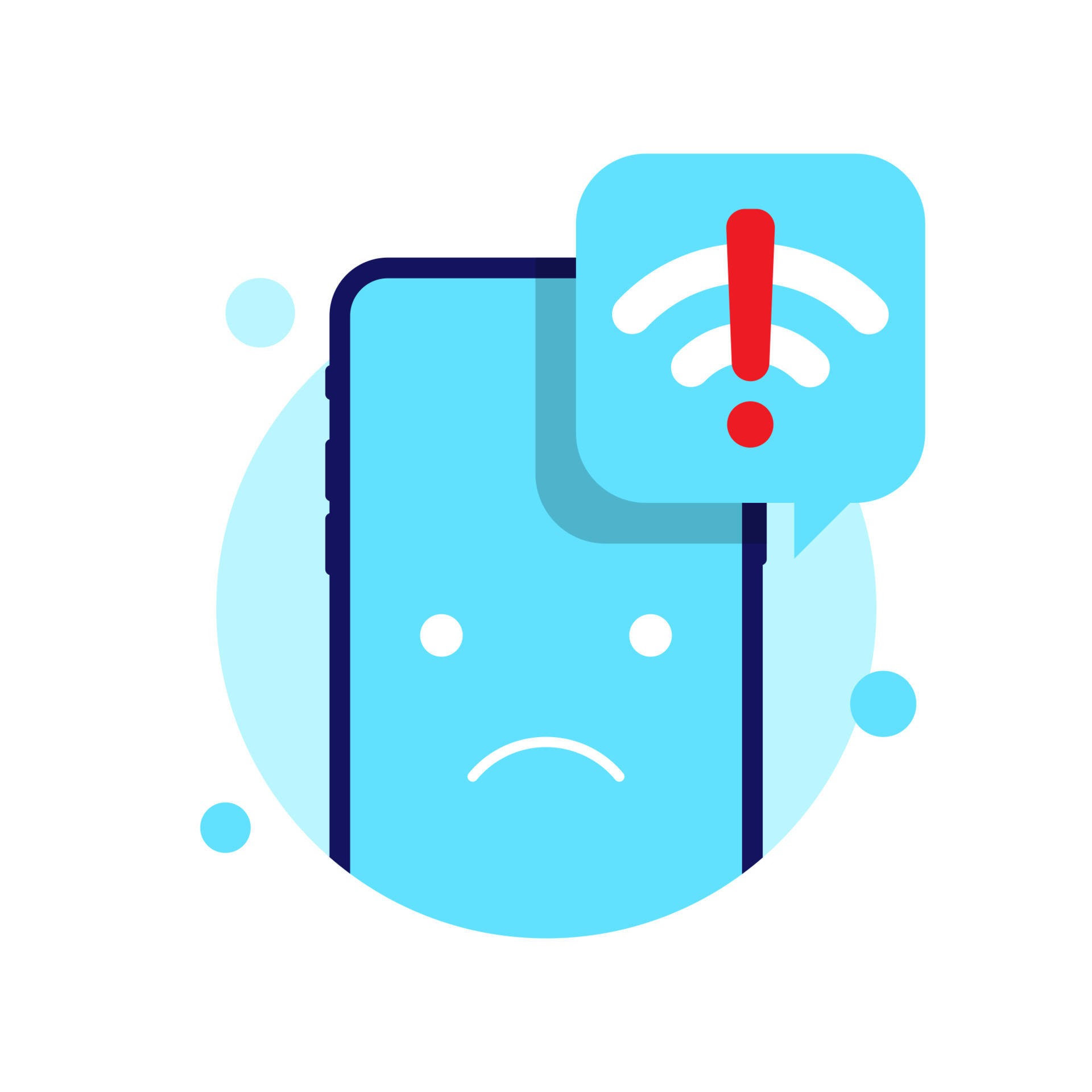 blue smartphone, sad face, red exclamation mark, Full HD Desktop Wallpaper