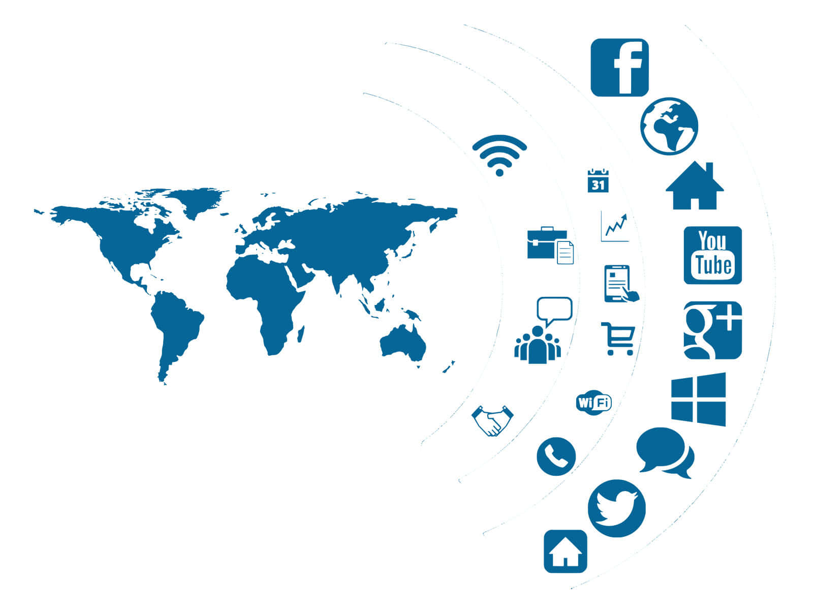 wifi, blue world map, digital icons, HD Desktop Wallpaper
