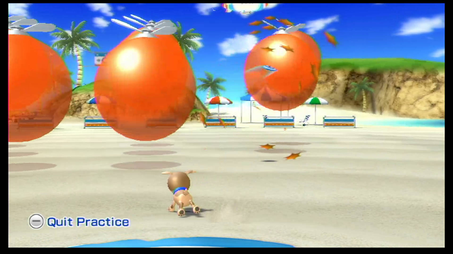 Wii Sports Resort, sunny beach, giant orange spheres, Full HD Desktop Wallpaper