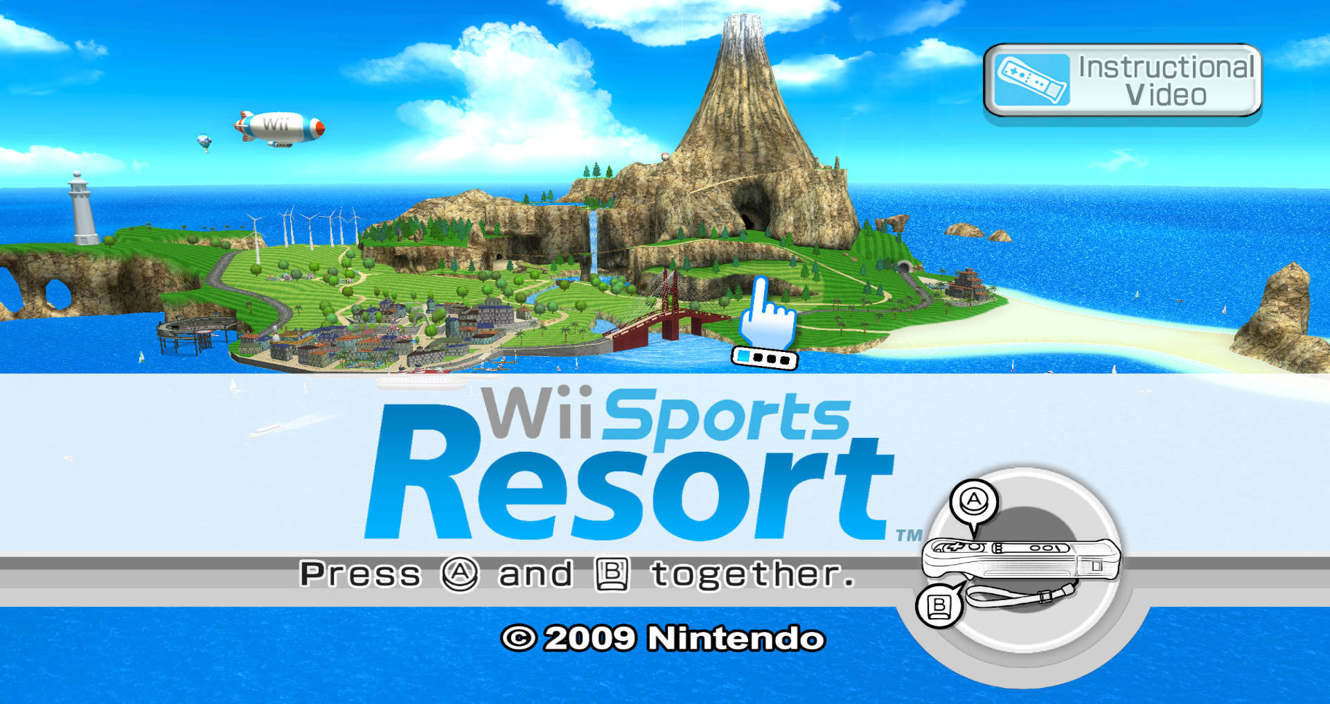 Wii Sports Resort, volcano lighthouse, wind turbines, Full HD Desktop Wallpaper