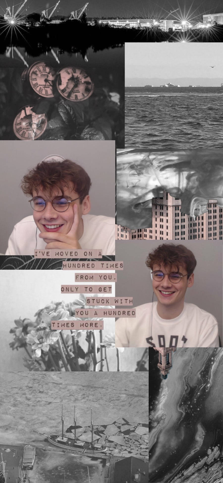 Wilbur Soot, grey aesthetic, black and white collage, Full HD Phone Wallpaper