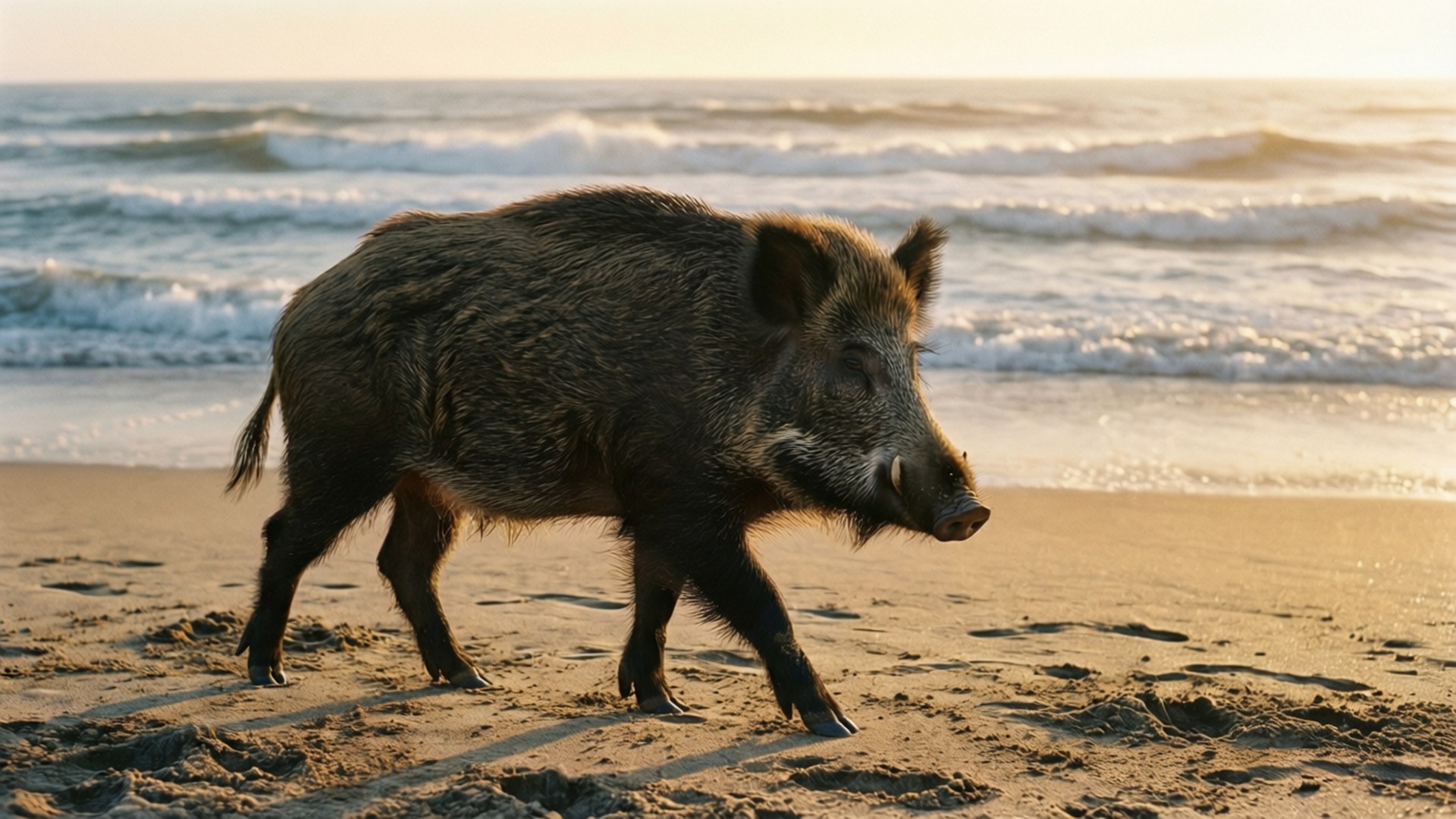 wild boar, coarse dark fur, prominent tusks, Full HD Desktop Wallpaper
