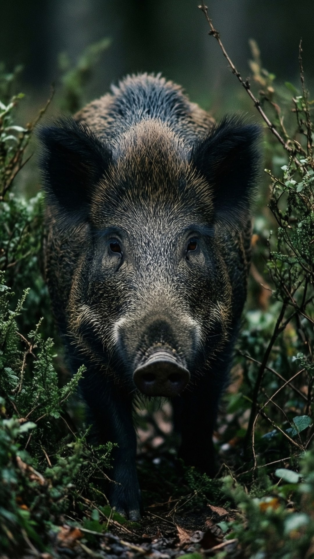 Wild Boar, dark bristly fur, alert eyes, Full HD Phone Wallpaper