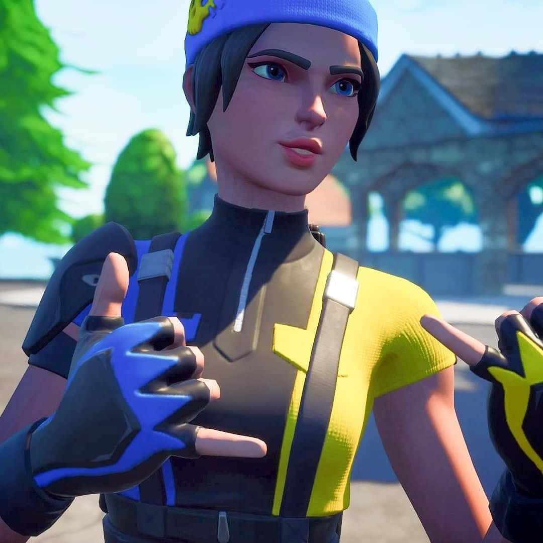 Wildcat Fortnite, blue cap, yellow vest, SD Desktop Wallpaper