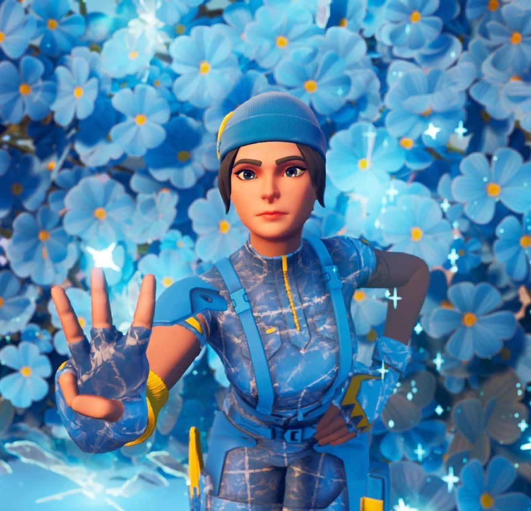 Wildcat Fortnite, blue gear, field of glowing blue flowers, SD Desktop Wallpaper