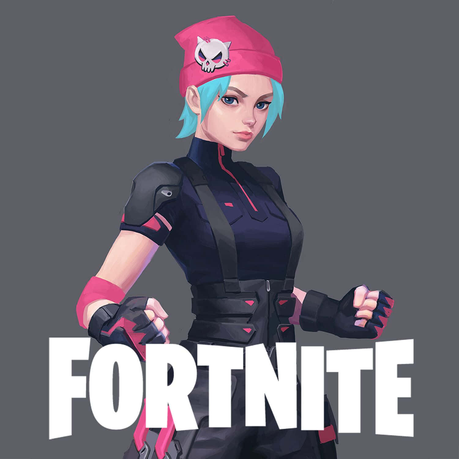 Wildcat Fortnite, blue hair, pink skull beanie, HD Desktop Wallpaper