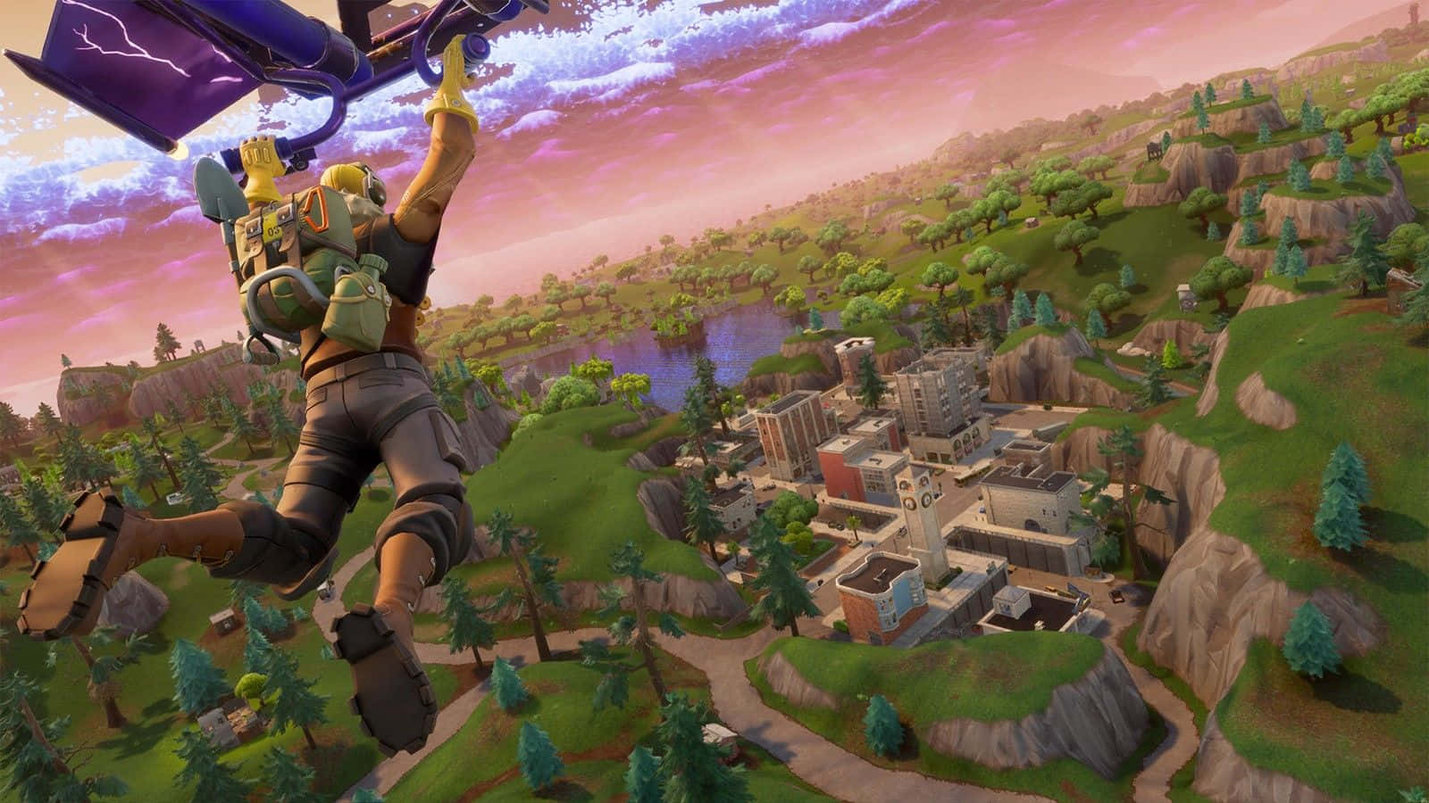 Wildcat Fortnite, Fortnite, purple sunset sky, HD Desktop Wallpaper