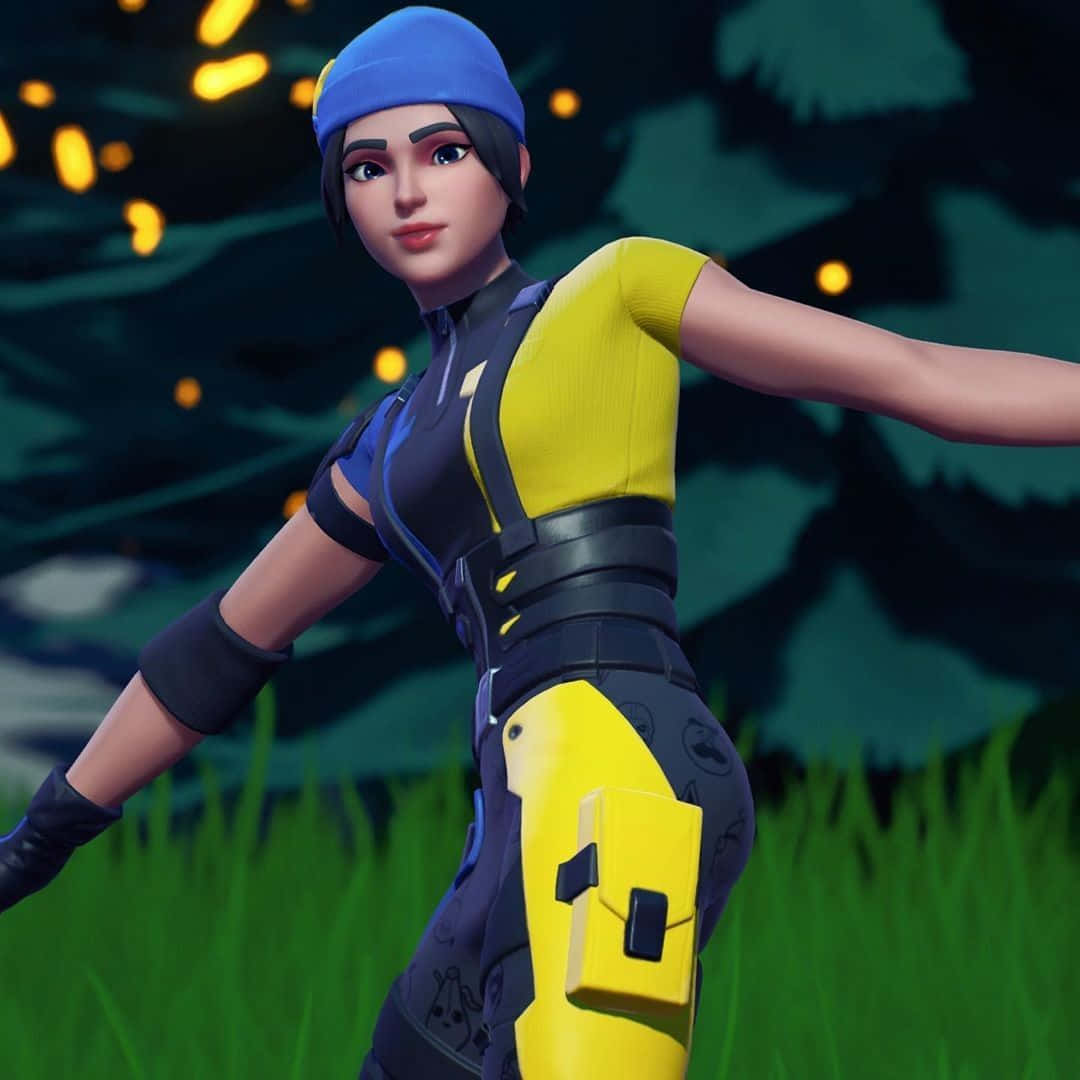 Wildcat Fortnite, female gamer, yellow and blue gear, SD Desktop Wallpaper