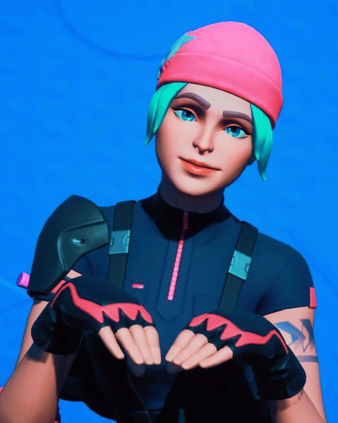 Wildcat Fortnite, teal hair, pink beanie, HD Phone Wallpaper