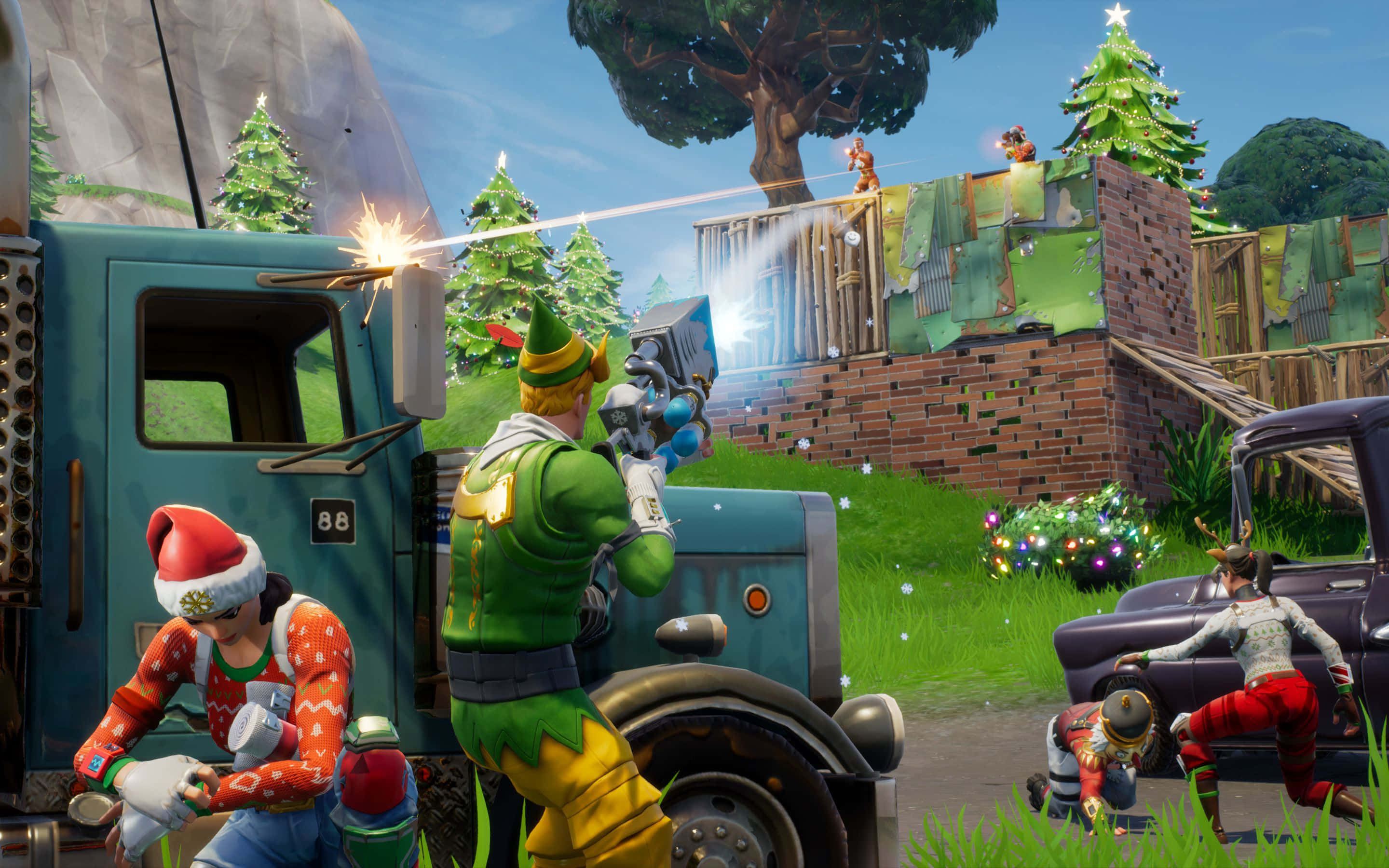 Wildcat Fortnite, Fortnite, Christmas scene, 2K Desktop Wallpaper