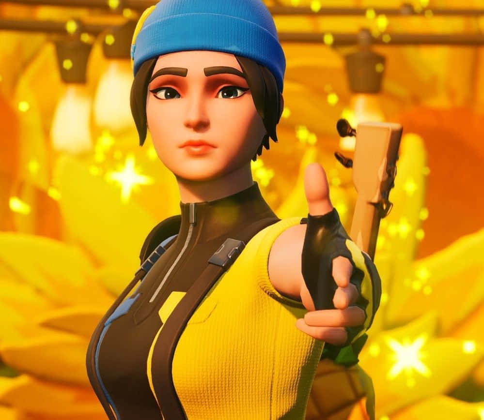 Wildcat Fortnite, yellow outfit, blue beanie, SD Desktop Wallpaper