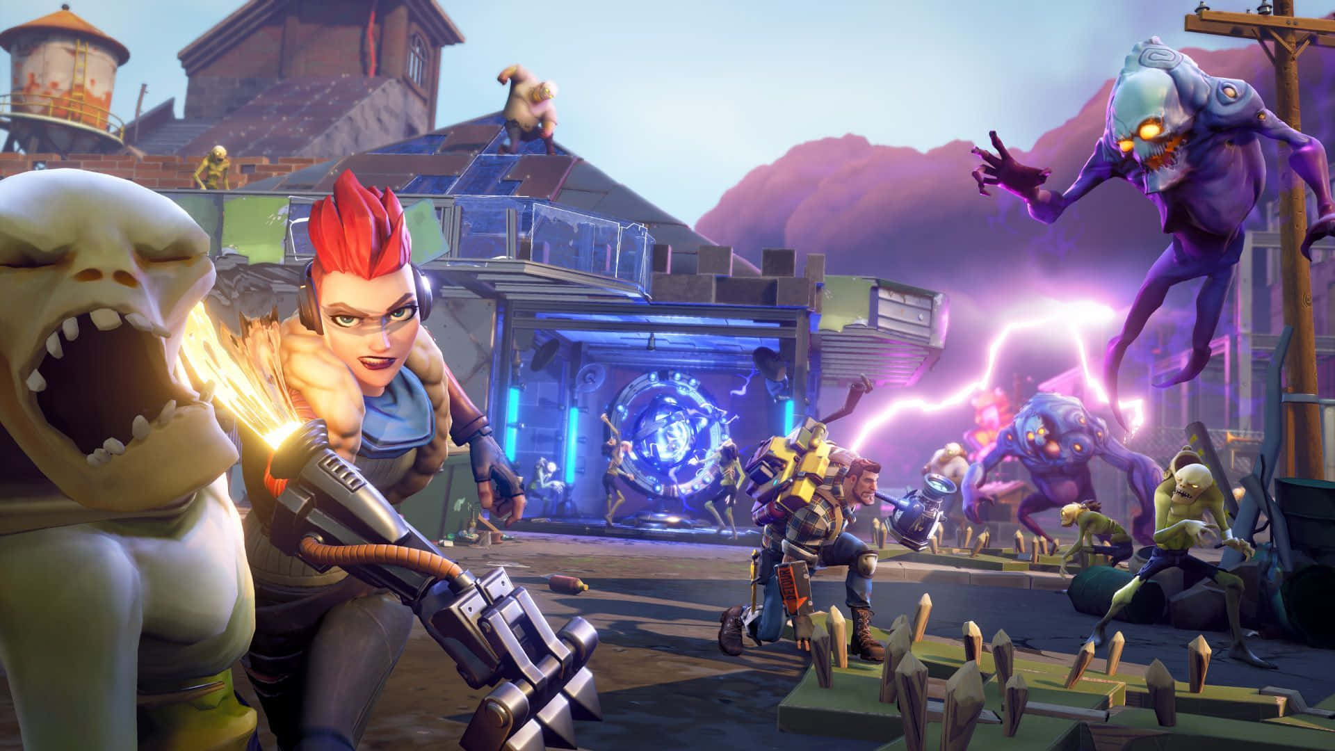 Wildcat Fortnite, red-haired warrior, glowing alien monsters, Full HD Desktop Wallpaper