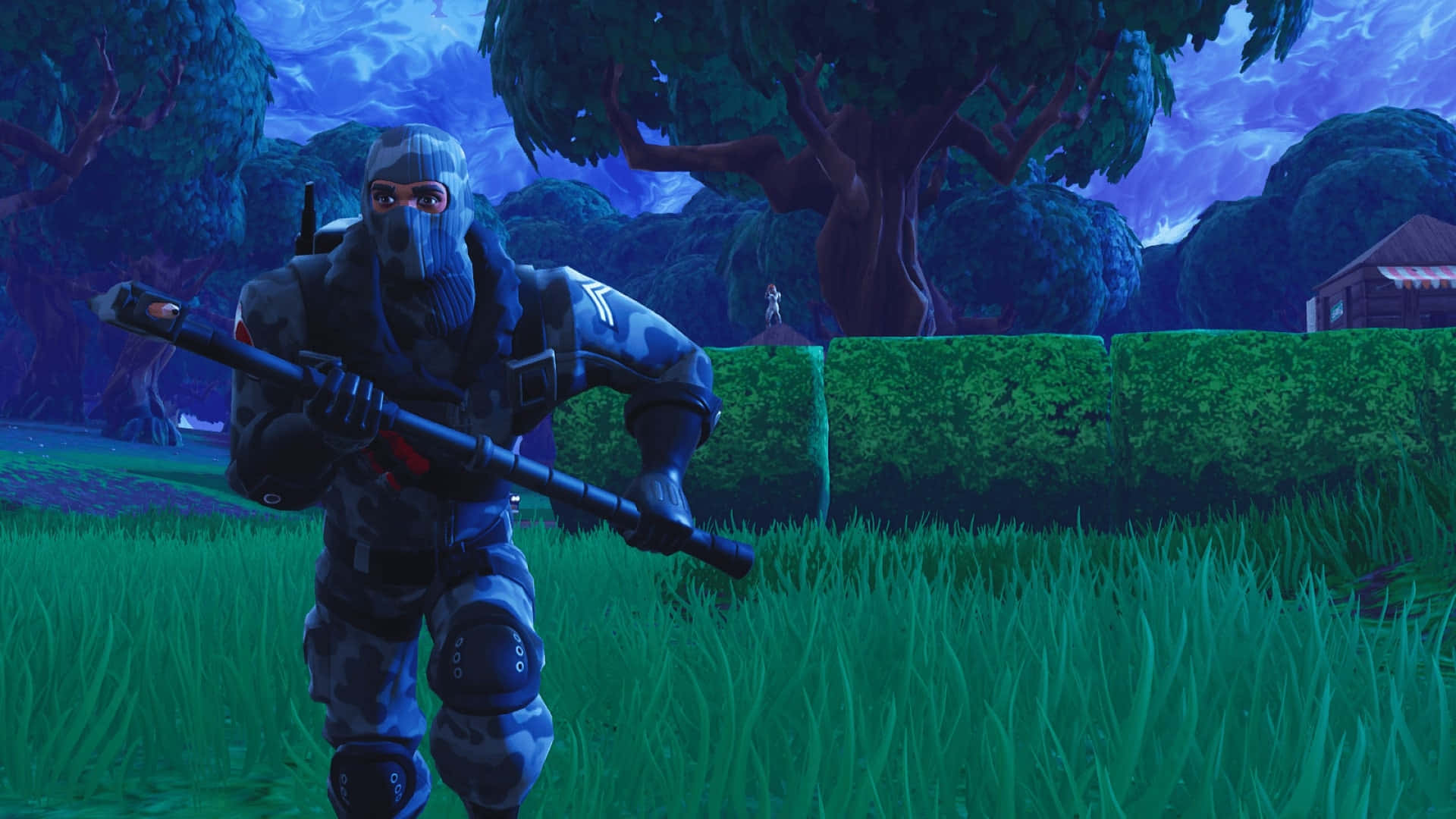 Wildcat Fortnite, blue camo gear, rifle, Full HD Desktop Wallpaper