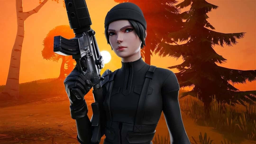 Wildcat Fortnite, Sunset Forest, fiery orange sunset, SD Desktop Wallpaper