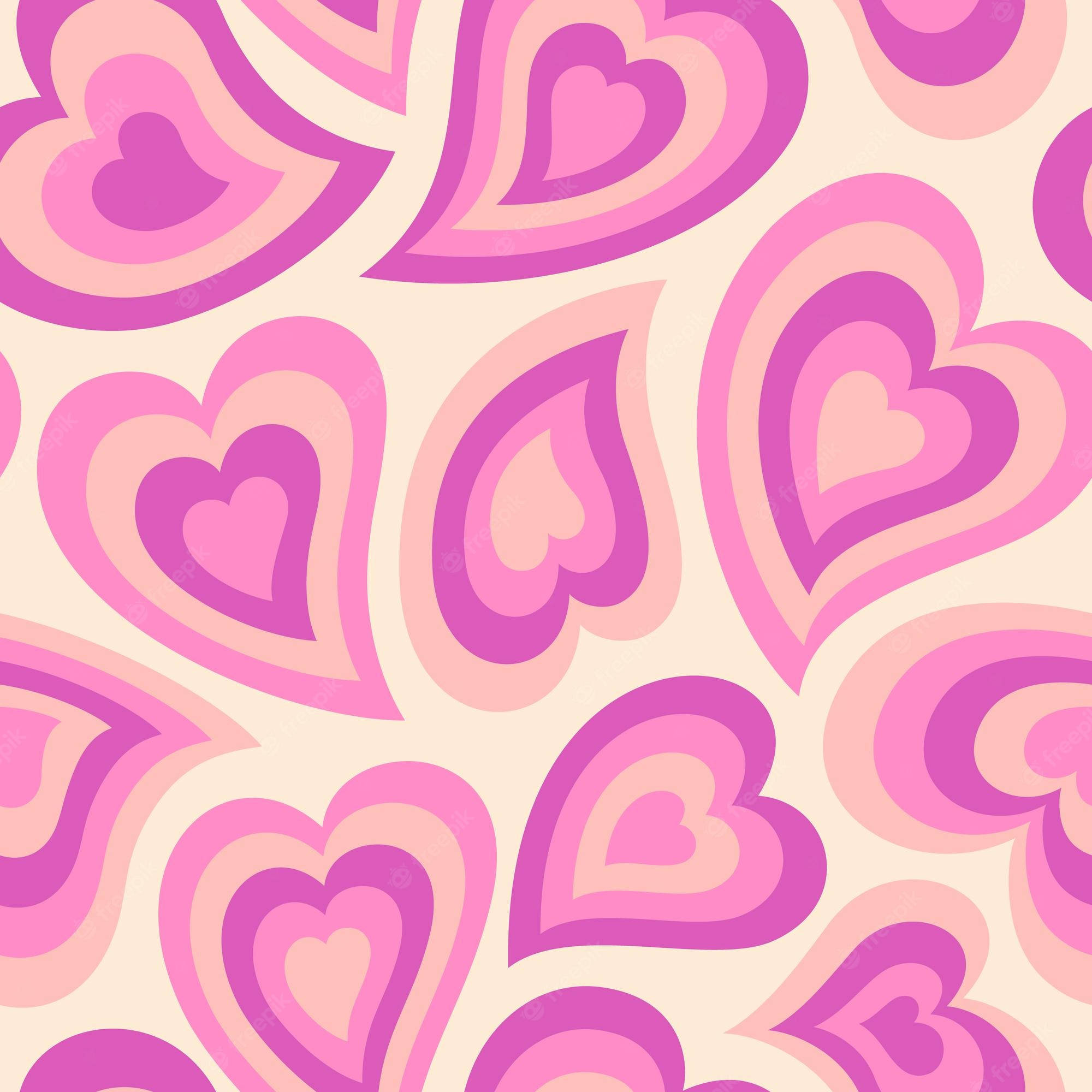 pink wildflower heart pattern, layered pink and purple hearts, cream background, Full HD Desktop Wallpaper