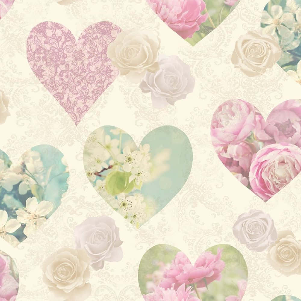 vintage wallpaper pattern, lace hearts, roses, SD Desktop Wallpaper