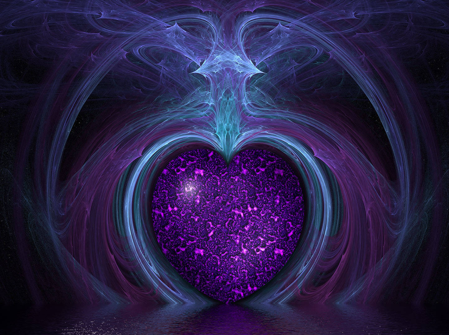purple magical wildflower heart, glowing purple heart, swirling blue and purple fractal energy, HD Desktop Wallpaper