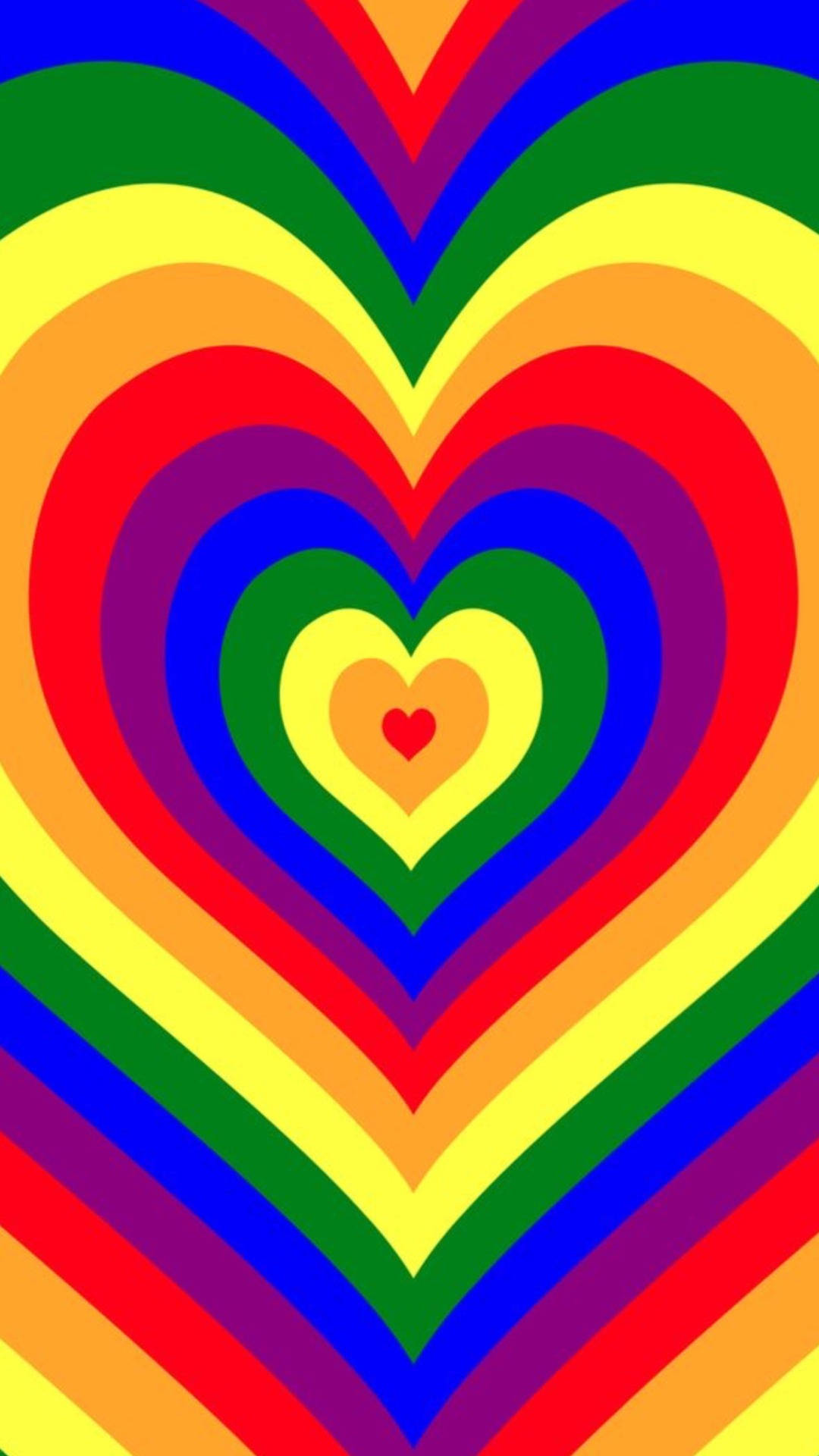 rainbow wildflower heart, concentric rainbow hearts, psychedelic geometric pattern, Full HD Phone Wallpaper