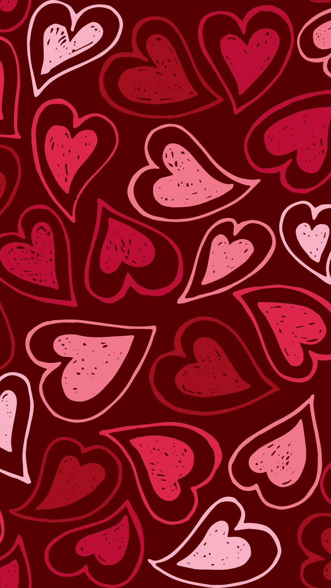 red curvy wildflower hearts, vibrant pattern, hand-drawn hearts, Full HD Phone Wallpaper