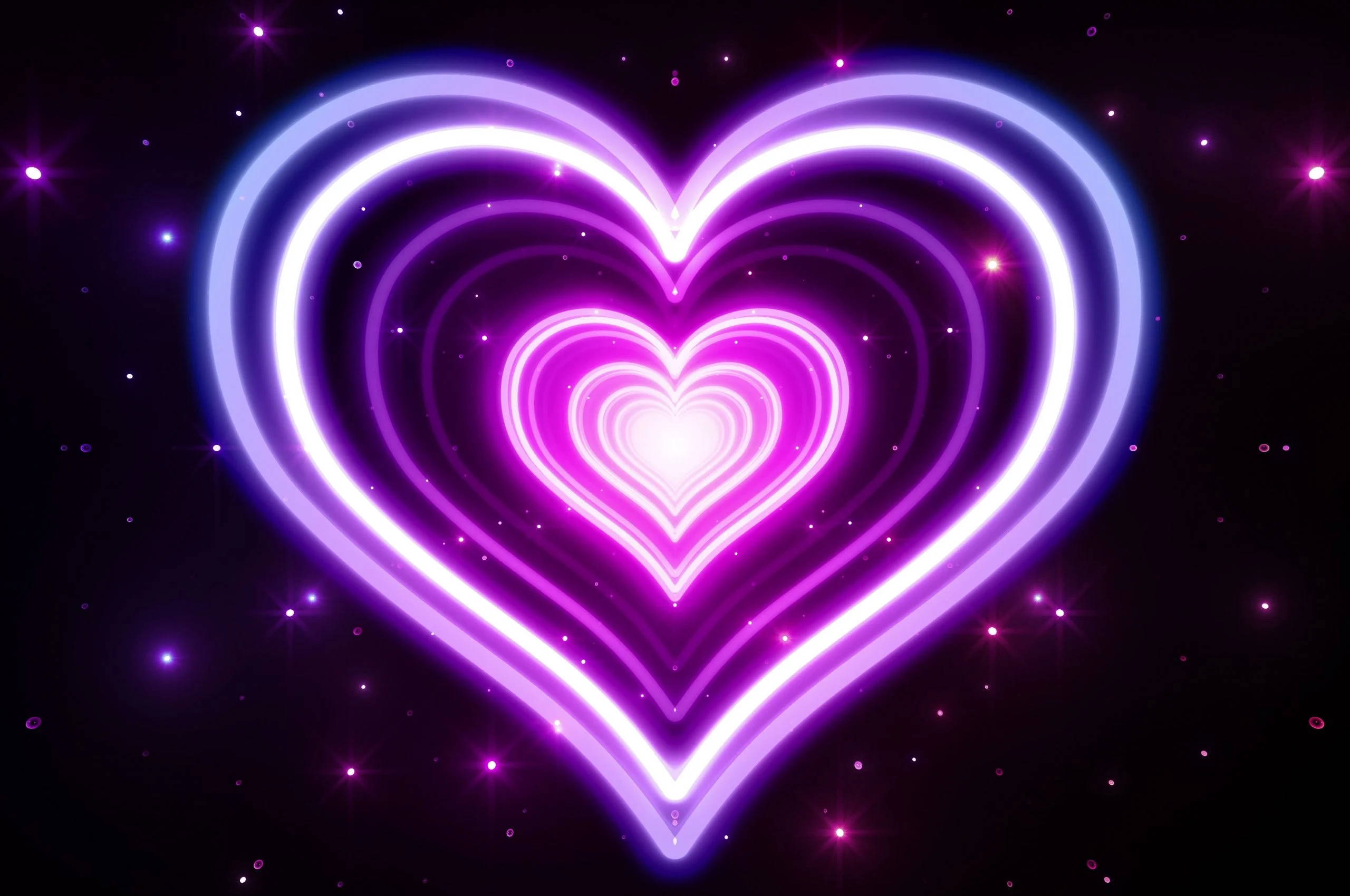 neon purple pink wildflower heart, glowing neon heart, concentric layers, 2K Desktop Wallpaper