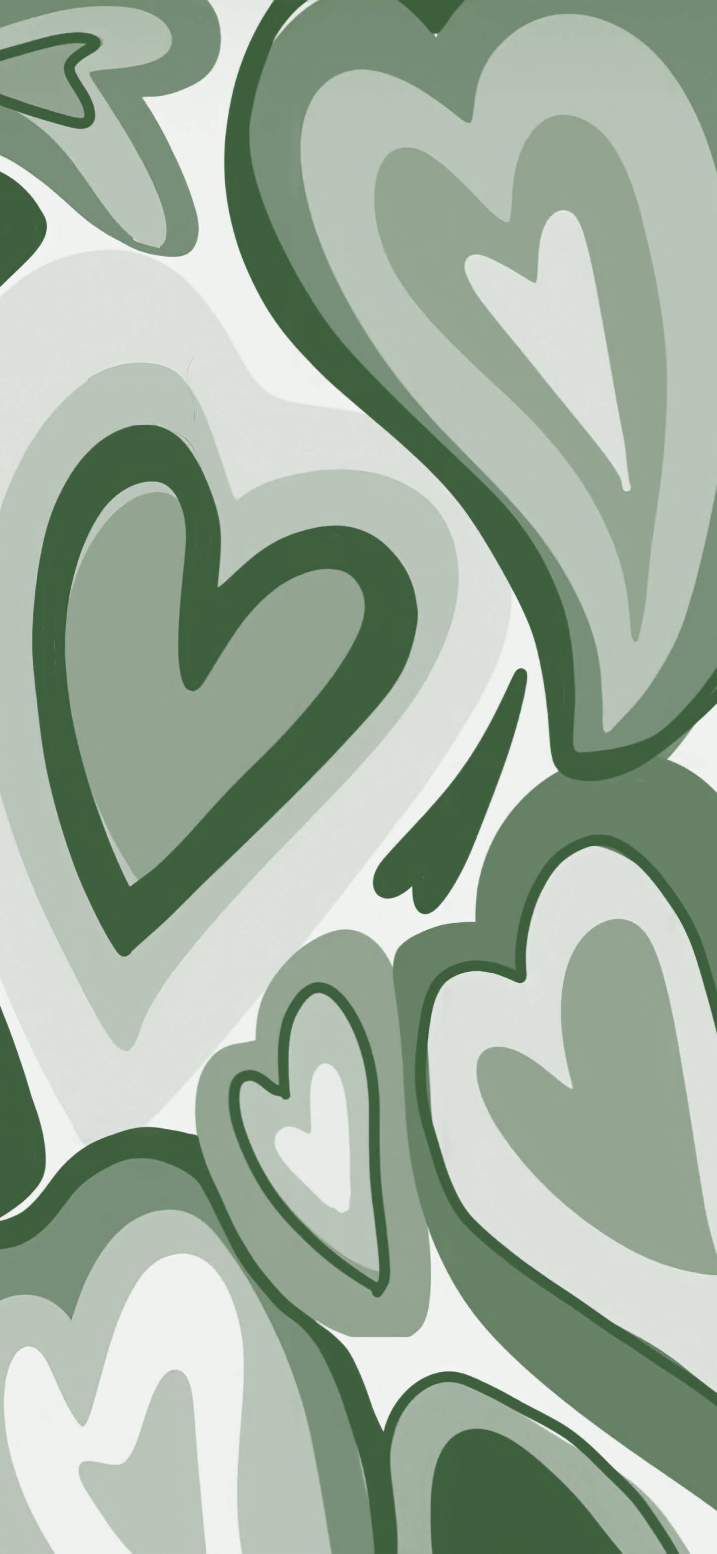 green wildflower heart pattern, stylized hearts, varying shades of green, 2K Phone Wallpaper