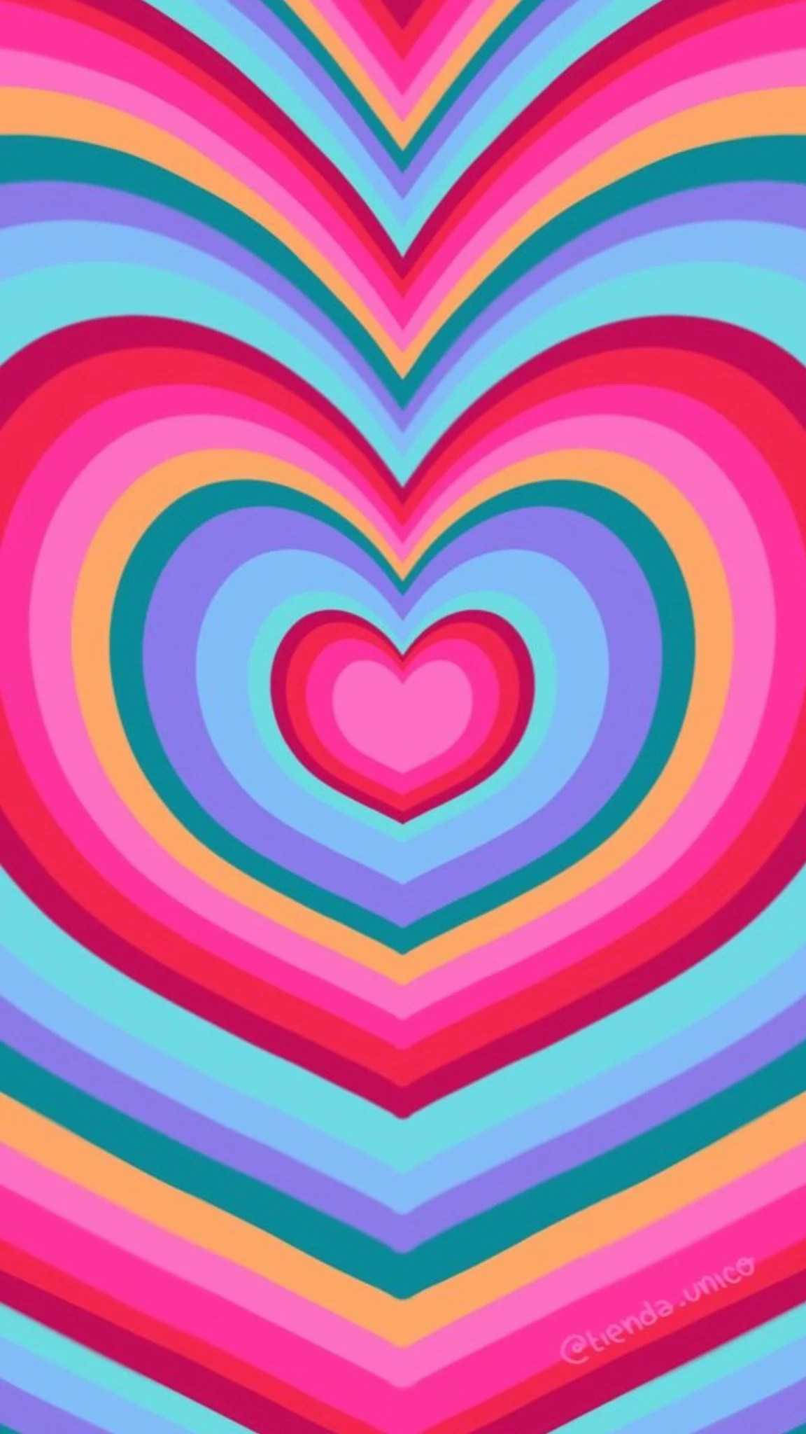 blue and pink wildflower heart, vibrant concentric hearts, rainbow hues, Full HD Phone Wallpaper